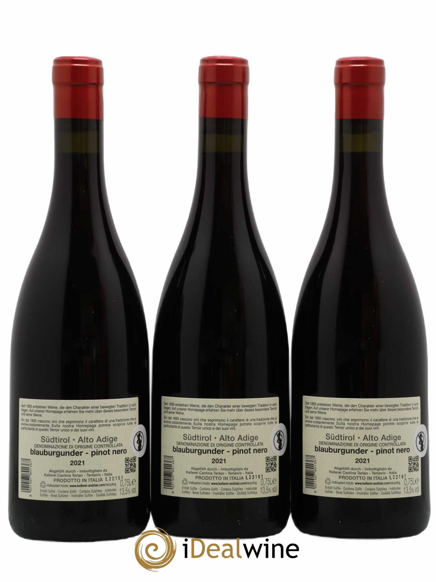 Trentin Haut Adige Pinot Noir - Cantina Andrian 2021 - Lot de 3 bouteilles - 1