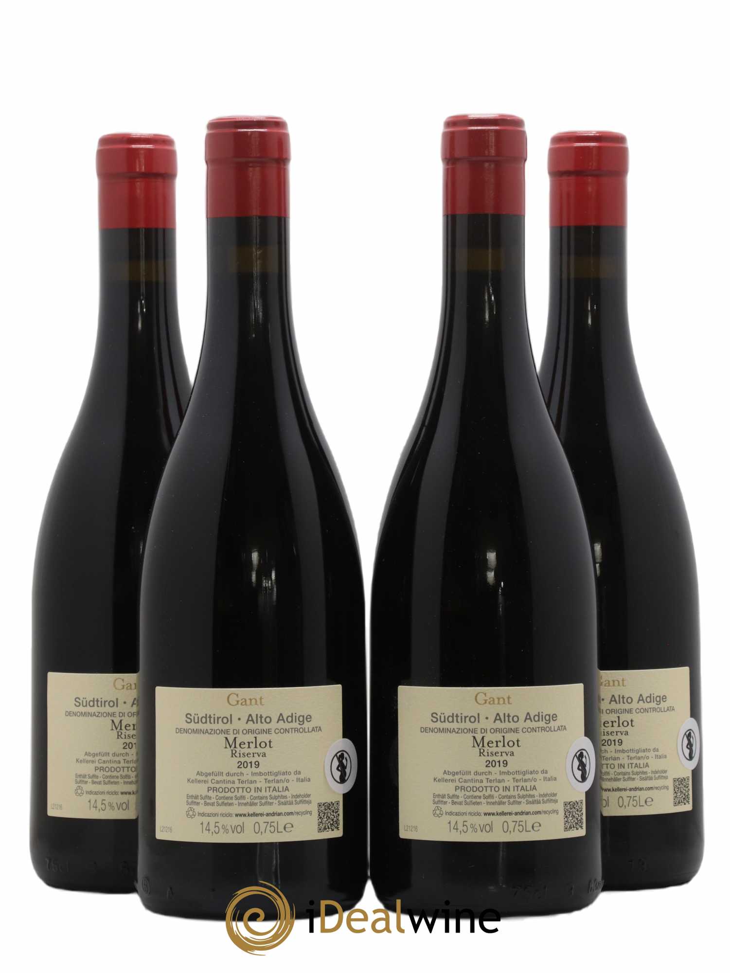 Trentin Haut Adige Gant - Cantina Andriano 2019 - Lot de 4 bouteilles - 1