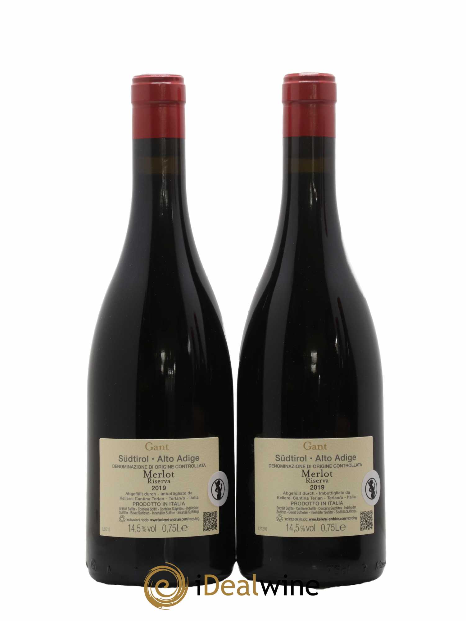 Trentin Haut Adige Gant - Cantina Andriano 2019 - Lot de 2 bouteilles - 1