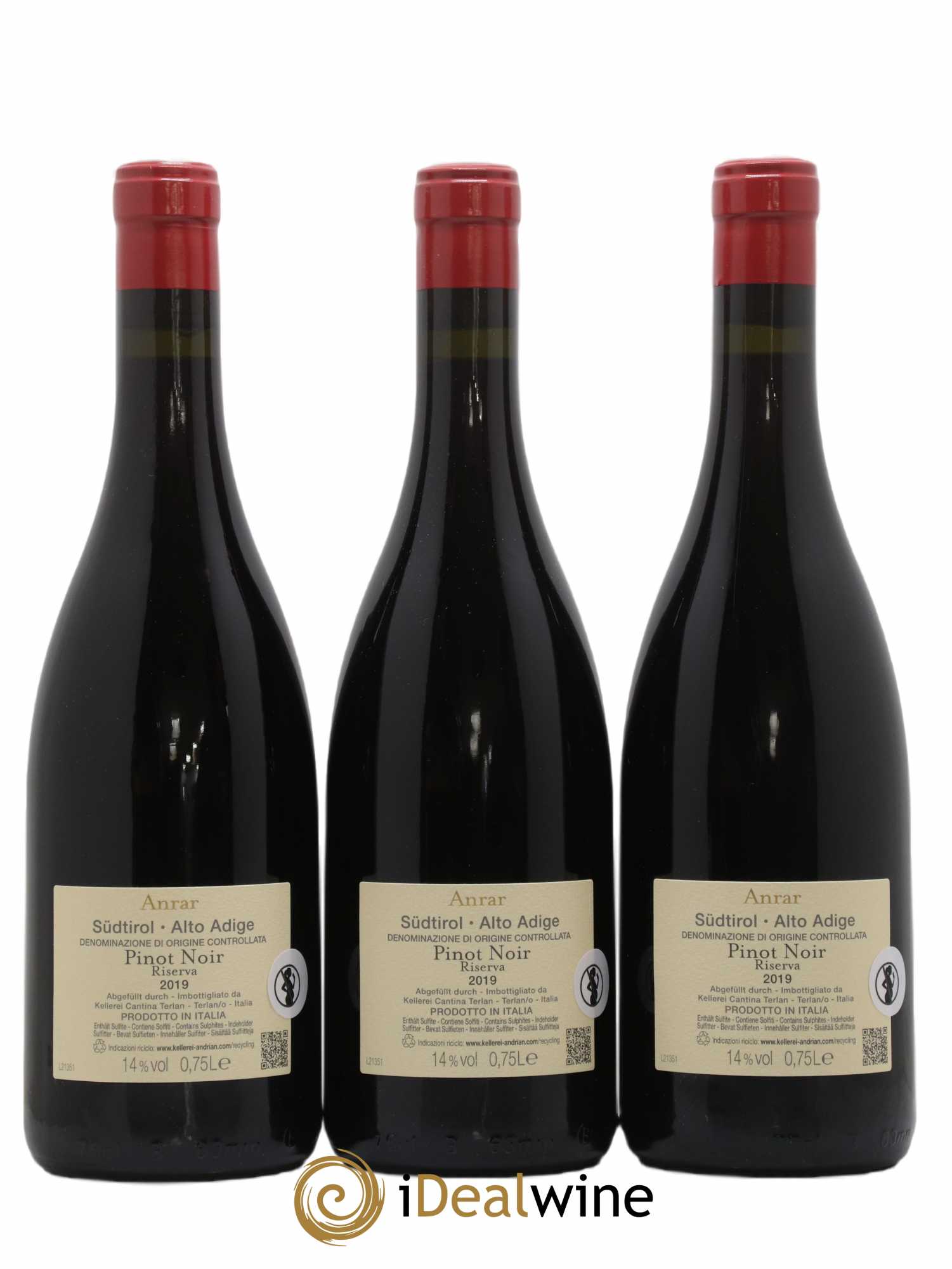 Trentin Haut Adige Anrar - Cantina Andriano 2019 - Lot de 3 bouteilles - 1