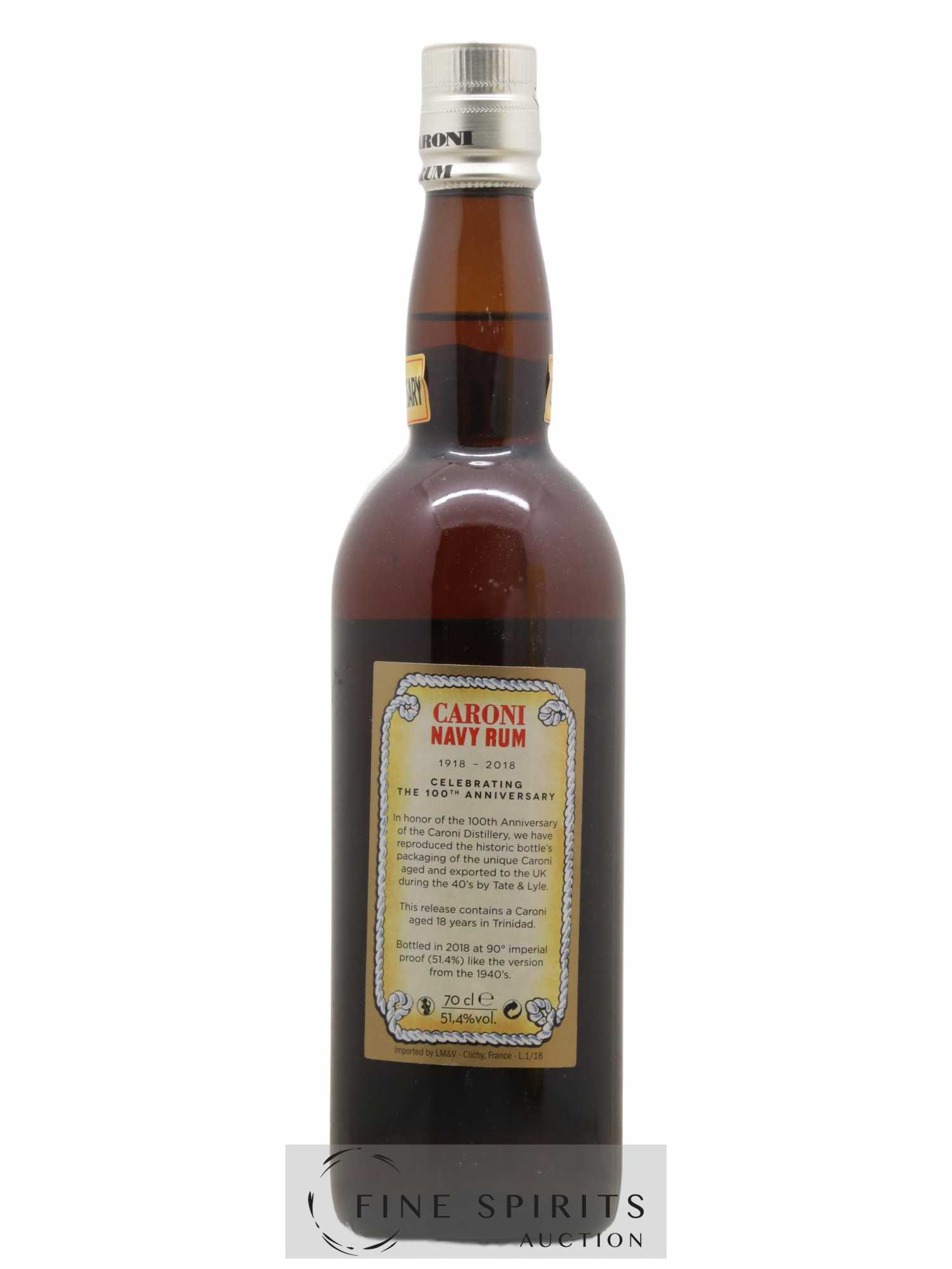 Caroni 18 years Velier Navy Rum 90° Proof - bottled 2018 Celebrating the 100th Anniversary Extra Strong - Lot de 1 bouteille - 2