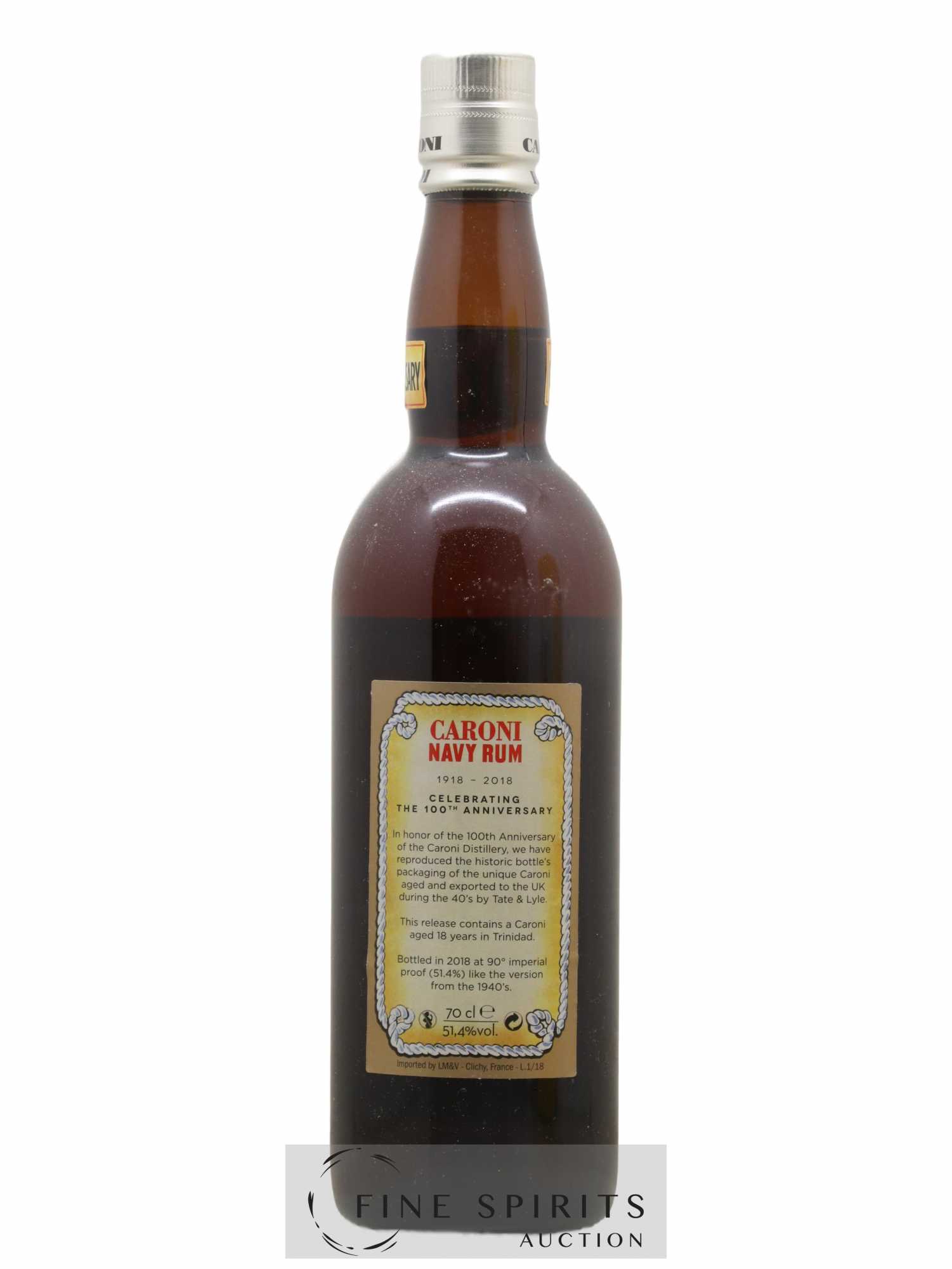 Caroni 18 years Velier Navy Rum 90° Proof - bottled 2018 Celebrating the 100th Anniversary Extra Strong - Lot de 1 bouteille - 2
