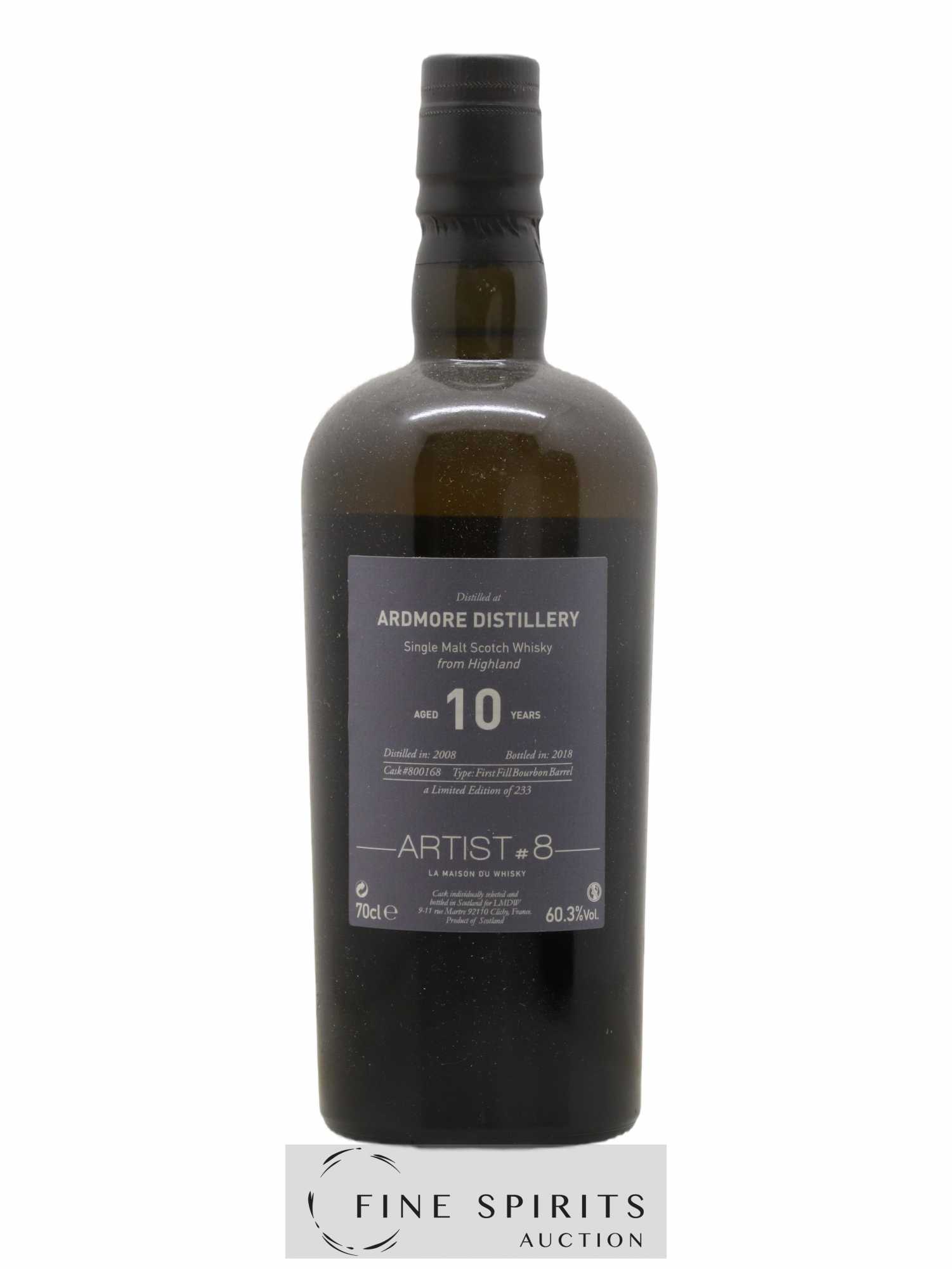 Ardmore 10 years 2008 LMDW Artist n°8 Bourbon Barrel Cask n°800168 - One of 233 - bottled 2018 - Lot de 1 bouteille - 2