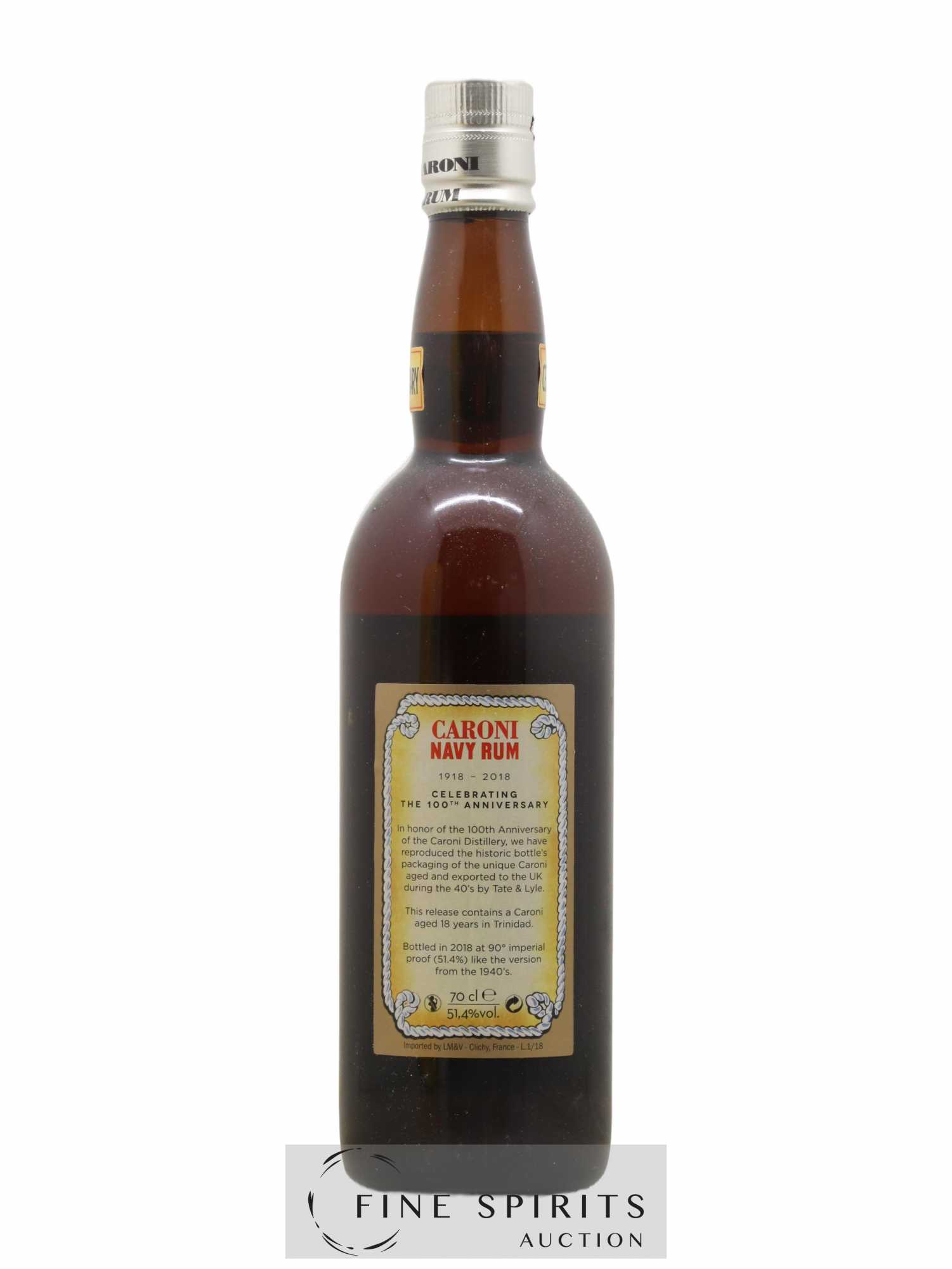 Caroni 18 years Velier Navy Rum 90° Proof - bottled 2018 Celebrating the 100th Anniversary Extra Strong - Lot de 1 bouteille - 2