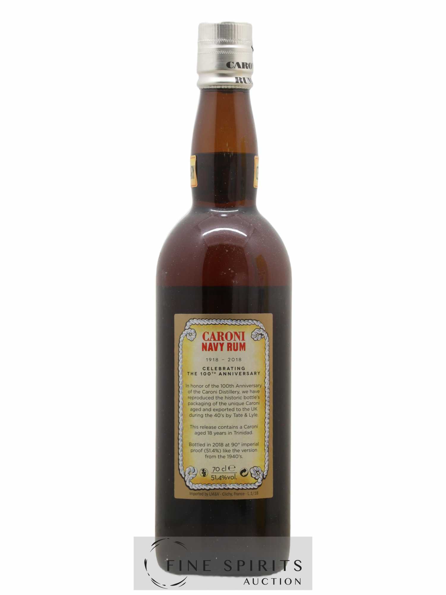 Caroni 18 years Velier Navy Rum 90° Proof - bottled 2018 Celebrating the 100th Anniversary Extra Strong - Lot de 1 bouteille - 2