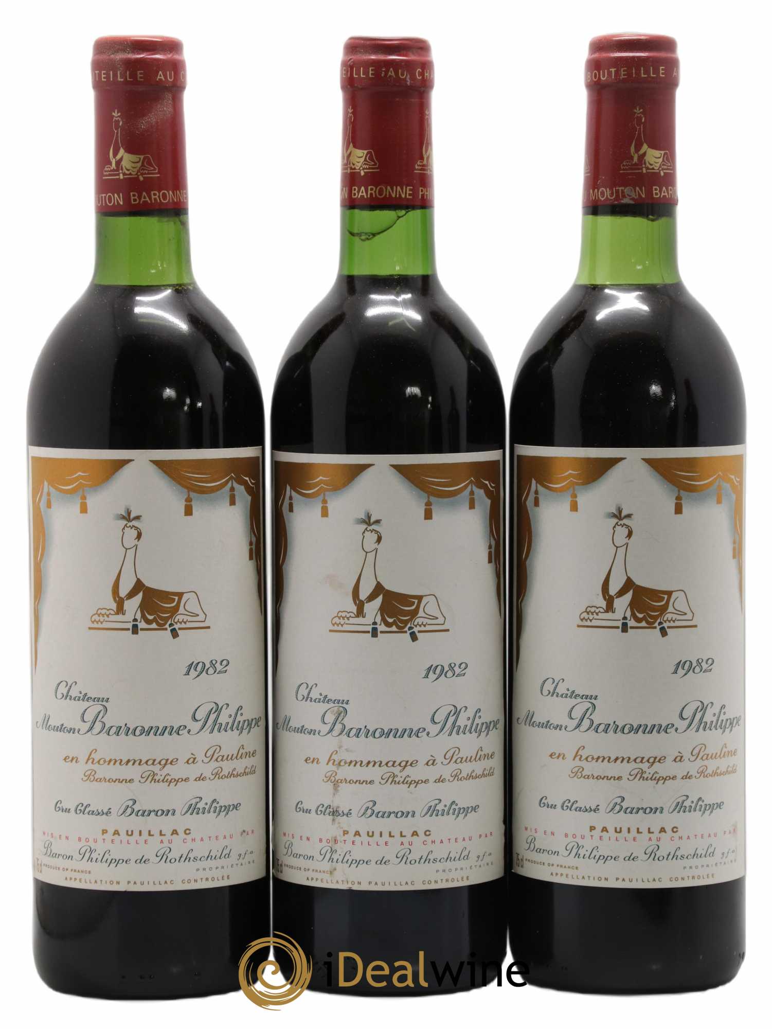 Château d' Armailhac - Mouton Baron(ne) Philippe 5ème Grand Cru Classé 1982 - Lot de 3 bouteilles - 0