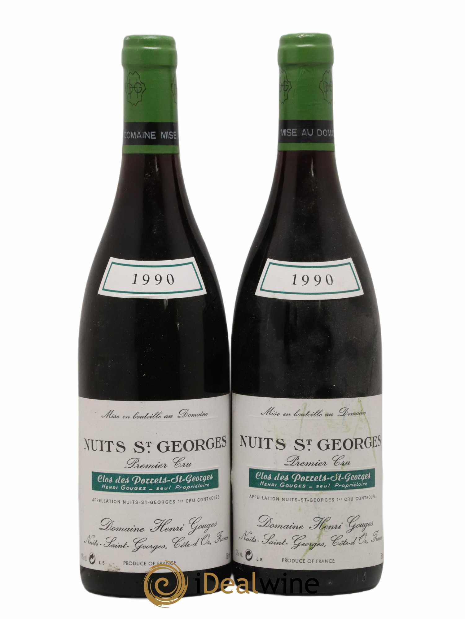 Nuits-Saint-Georges 1er Cru Clos des Porrets St Georges Henri Gouges 1990 - Lot de 2 bouteilles - 0