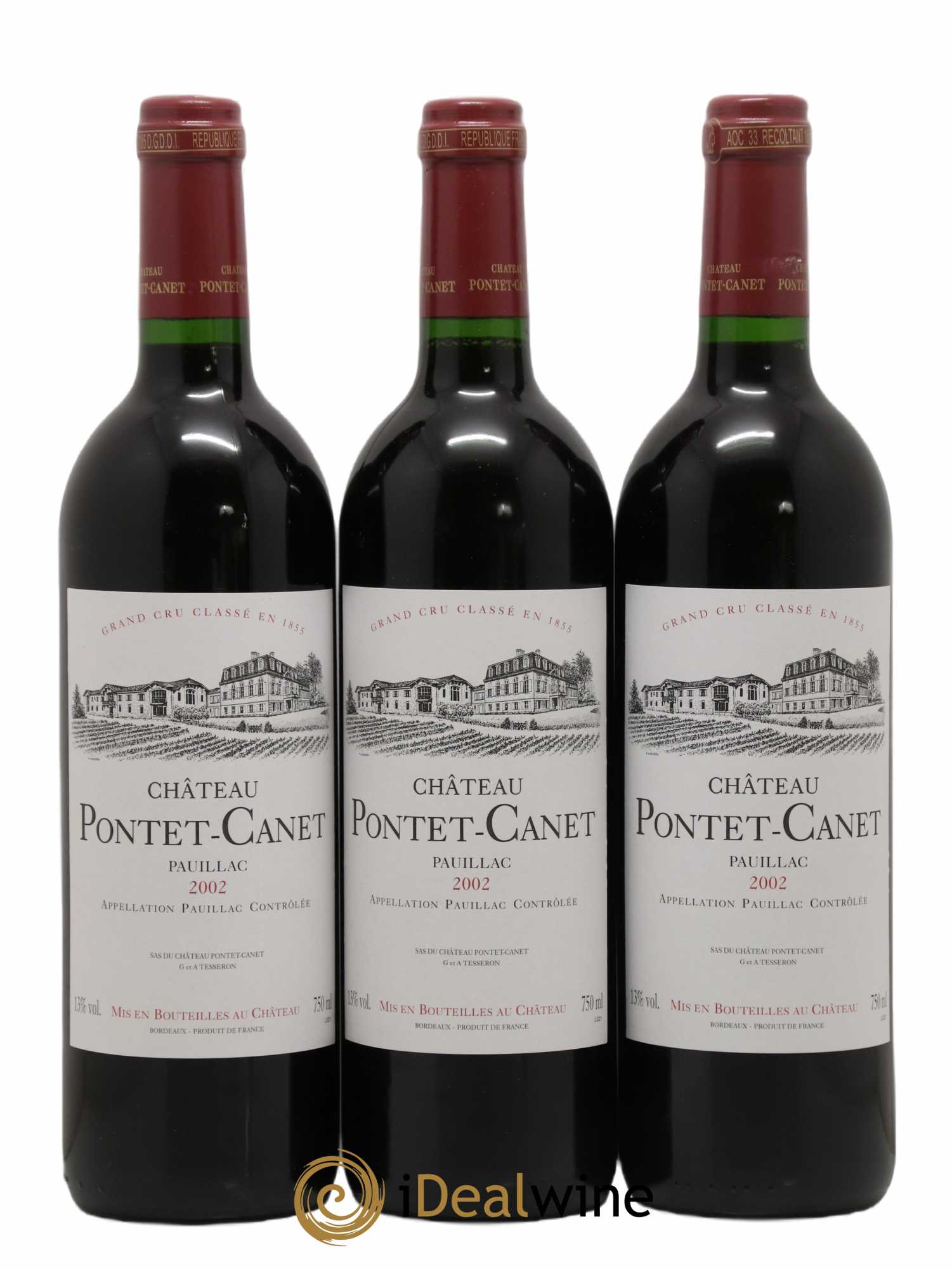 Château Pontet Canet 5ème Grand Cru Classé 2002 - Lot de 3 bouteilles - 0