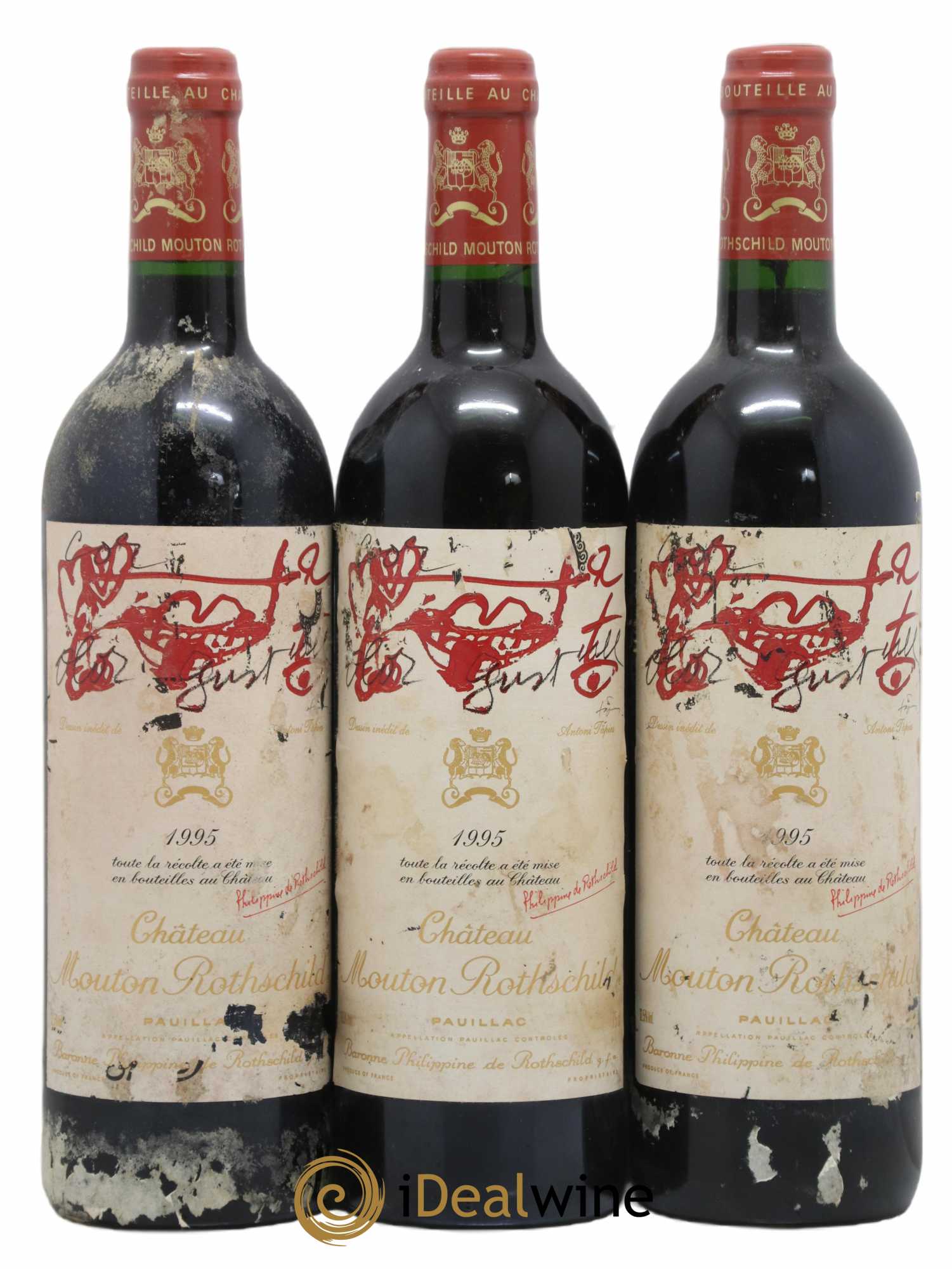 Château Mouton Rothschild 1er Grand Cru Classé 1995 - Lot de 3 bouteilles - 0