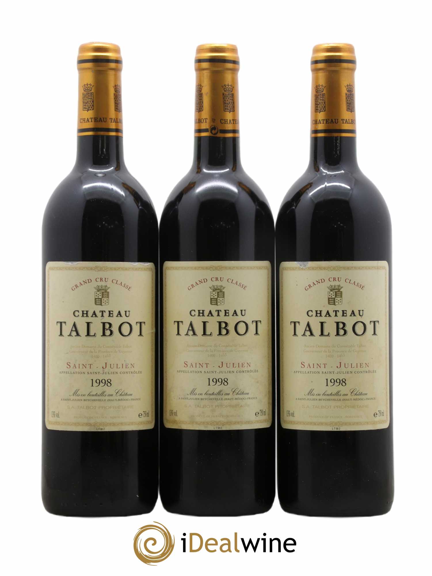 Château Talbot 4ème Grand Cru Classé 1998 - Lot de 3 bouteilles - 0