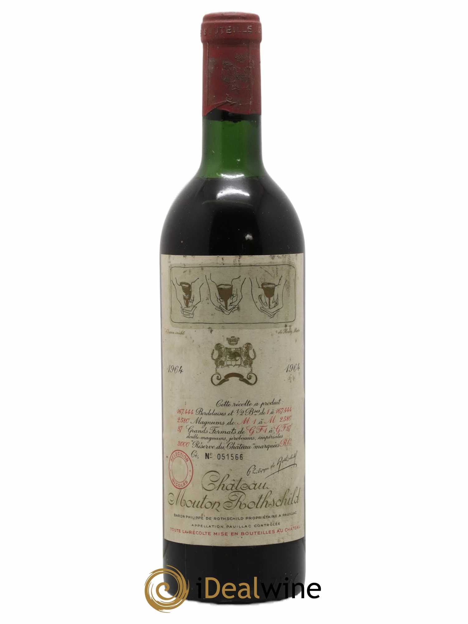 Château Mouton Rothschild 1er Grand Cru Classé 1964 - Lot de 1 bouteille - 0