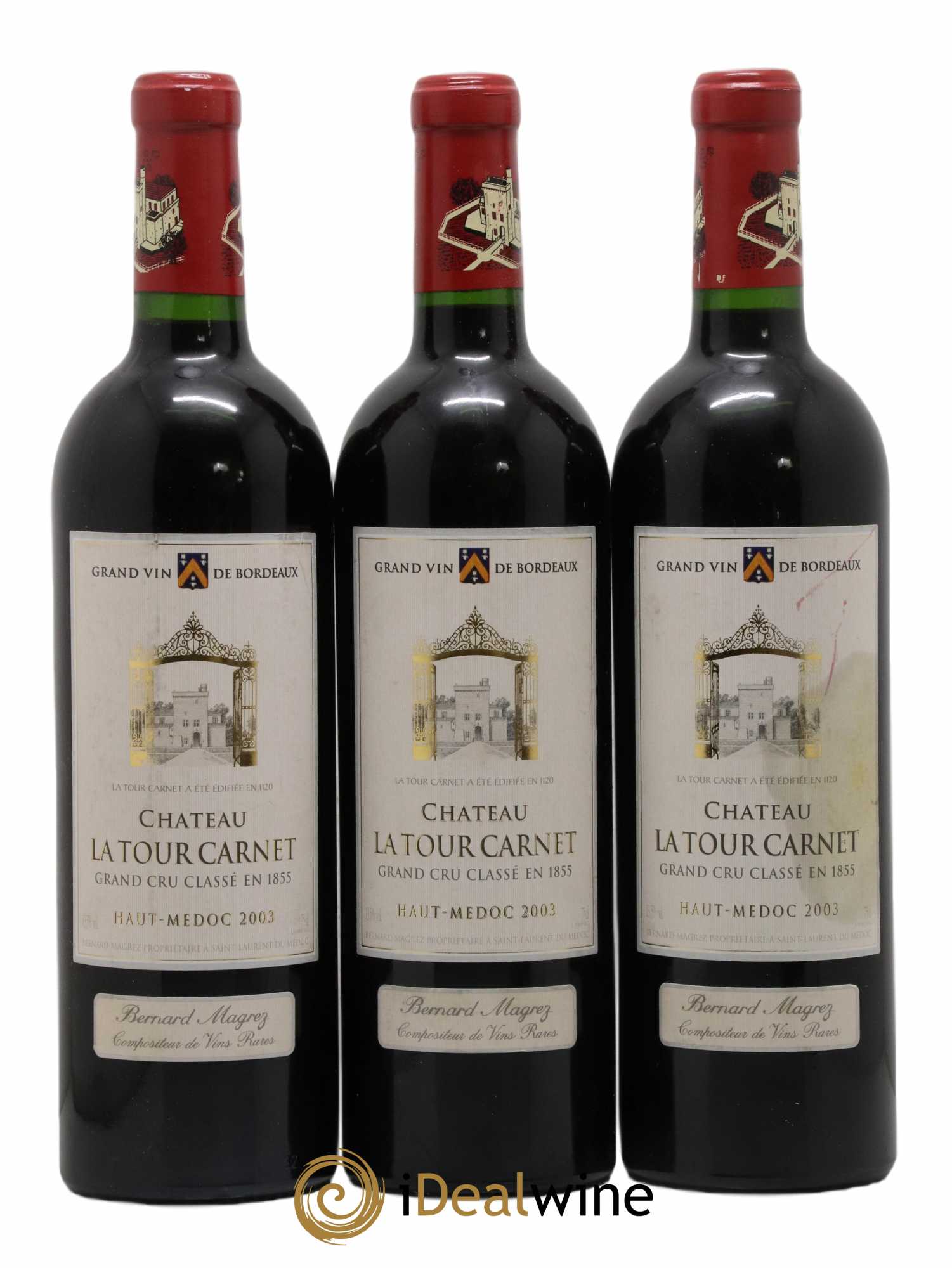 Château la Tour Carnet 4ème Grand Cru Classé 2003 - Lot de 3 bouteilles - 0