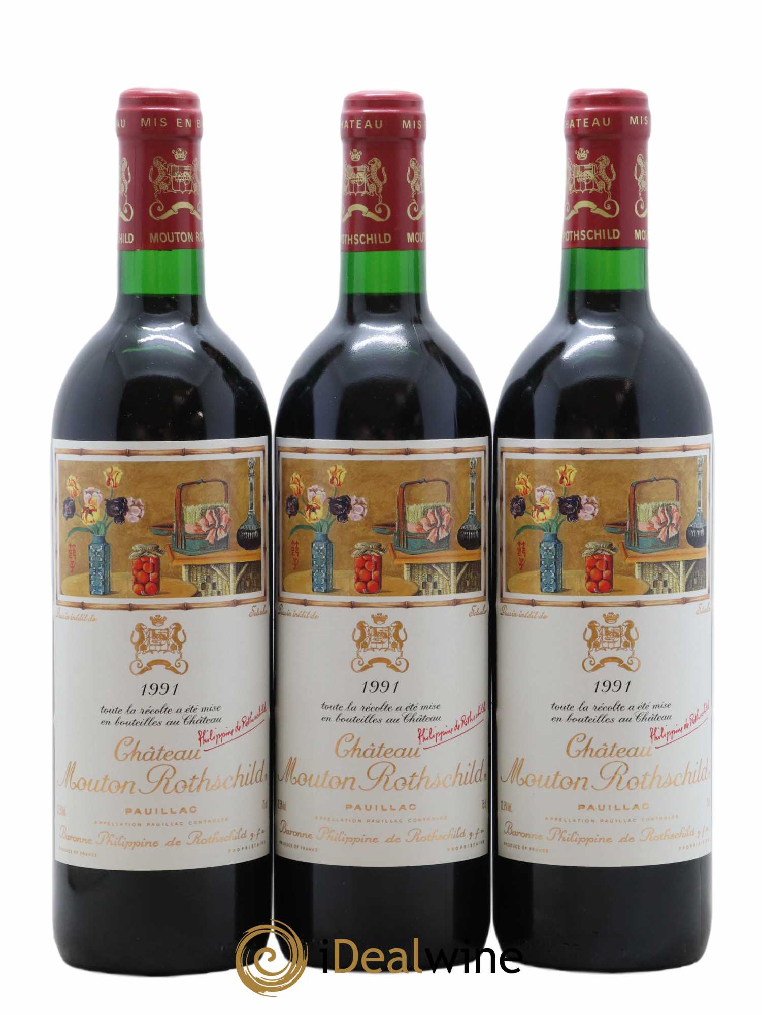 Château Mouton Rothschild 1er Grand Cru Classé 1991 - Lot de 3 bouteilles - 0