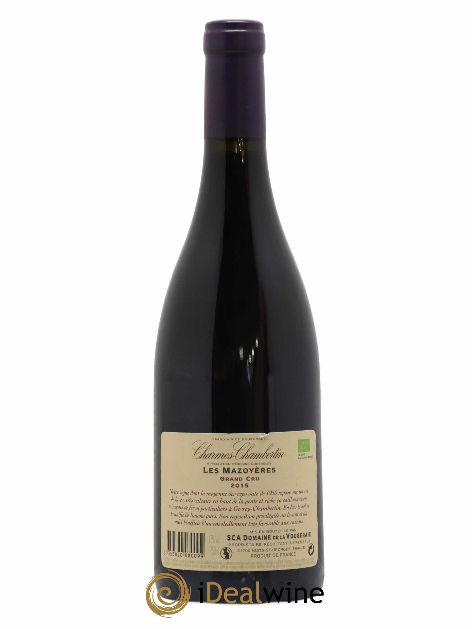 Charmes-Chambertin Grand Cru Les Mazoyères La Vougeraie 2015 - Lot de 1 bouteille - 1