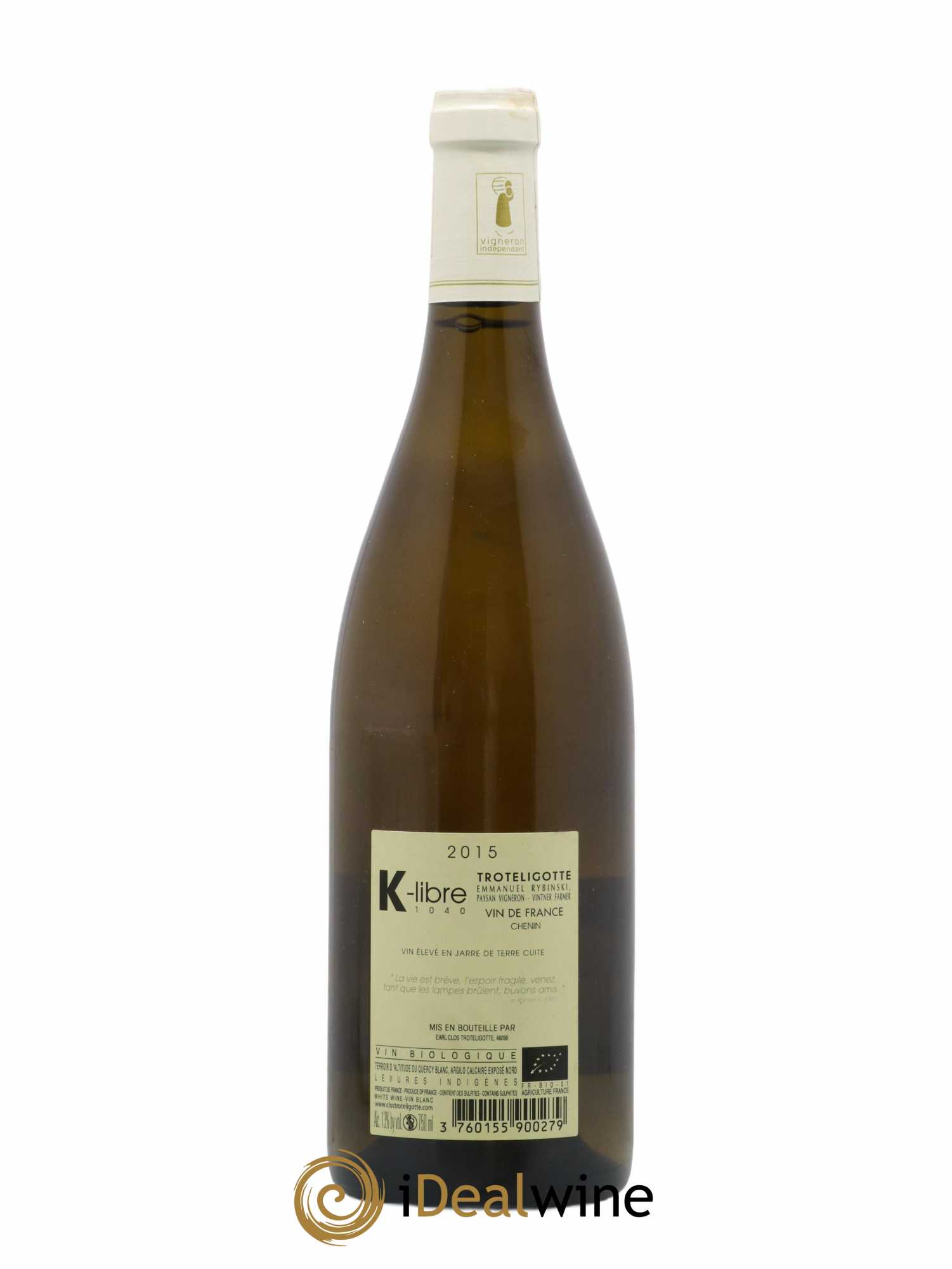 Vin de France Clos Troteligotte Chenin Blanc K-libre 2015 - Lot de 1 bouteille - 1