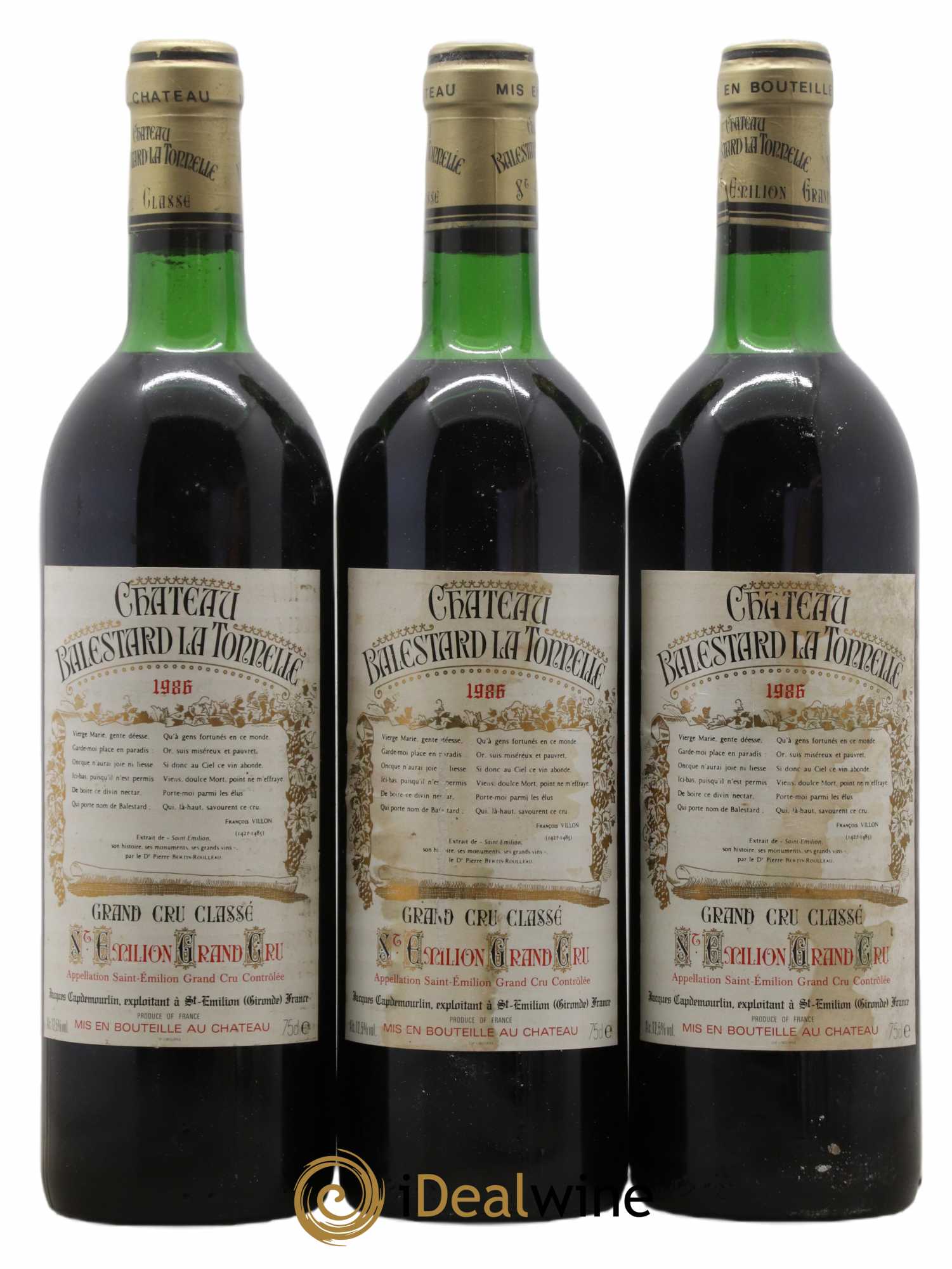 Château Balestard la Tonnelle Grand Cru Classé 1986 - Lot de 3 bouteilles - 0