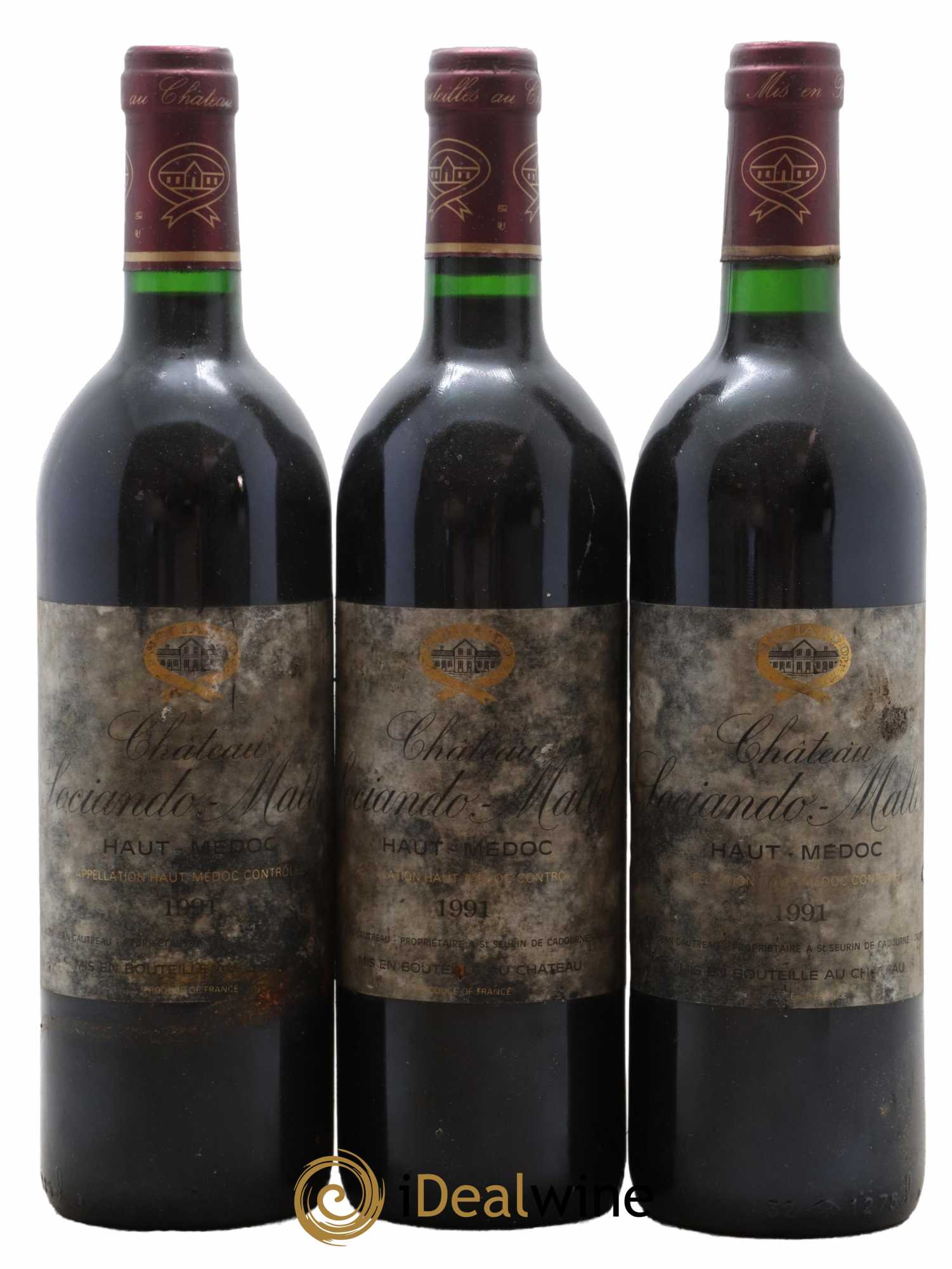 Château Sociando Mallet 1991 - Lot de 3 bouteilles - 0