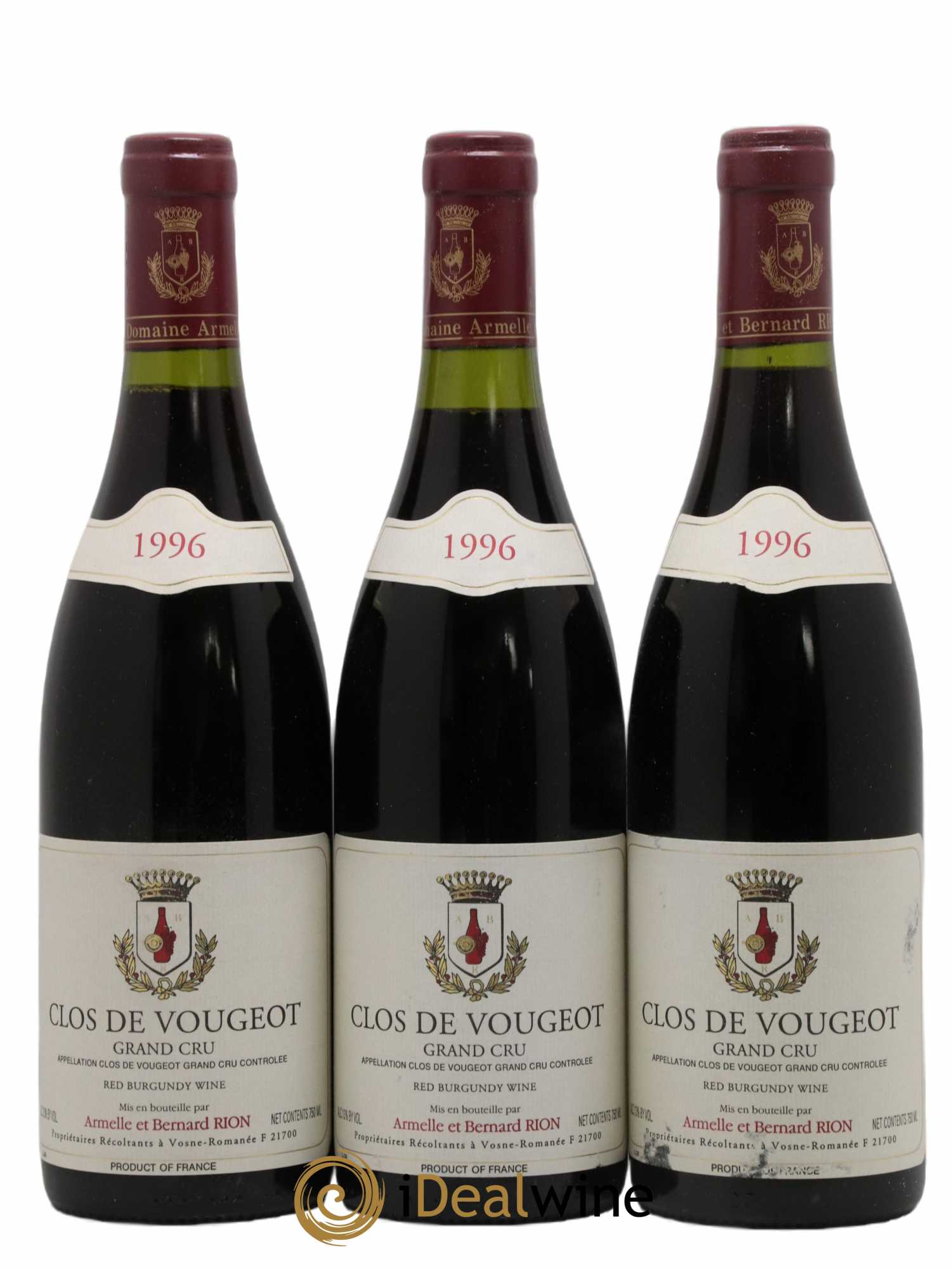 Clos de Vougeot Grand Cru Domaine Armelle et Bernard Rion 1996 - Lot de 3 bouteilles - 0