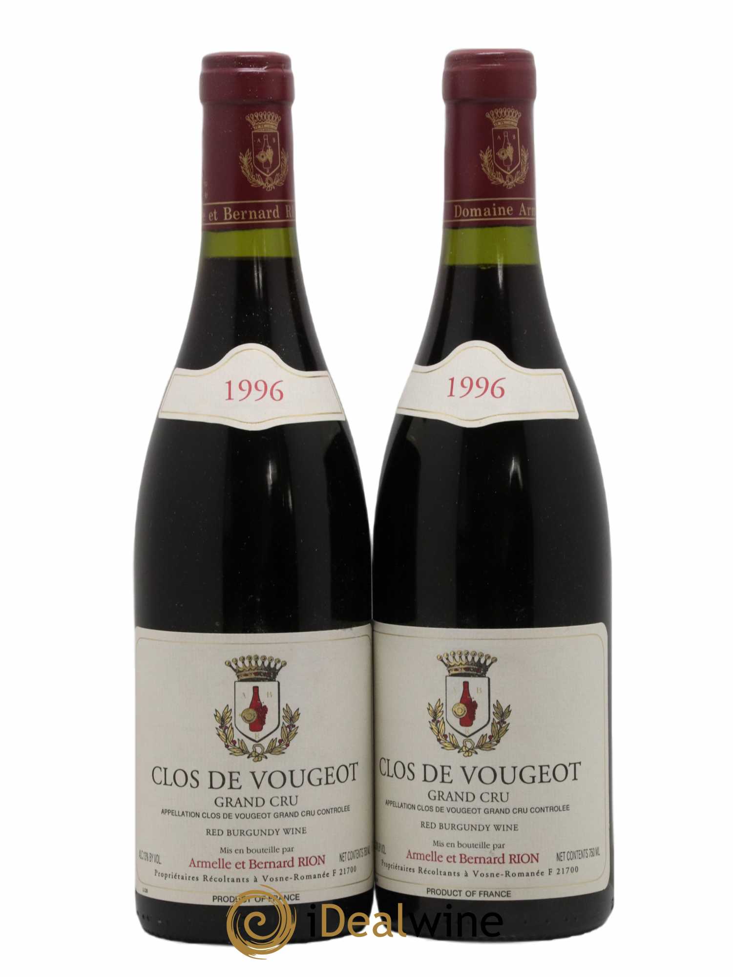 Clos de Vougeot Grand Cru Domaine Armelle et Bernard Rion 1996 - Lot de 2 bouteilles - 0