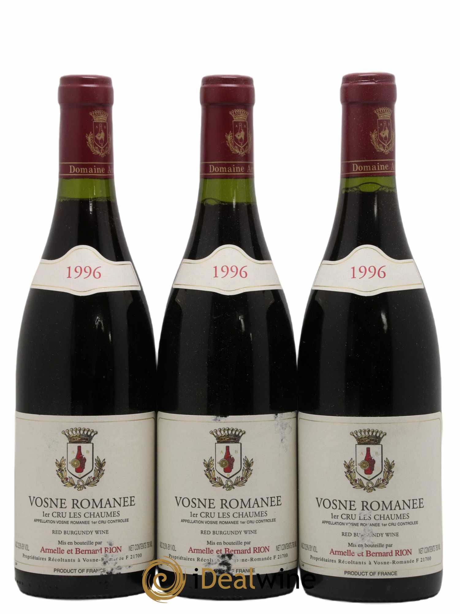 Vosne-Romanée 1er Cru Les Chaumes Armelle et Bernard Rion 1996 - Lot de 3 bouteilles - 0