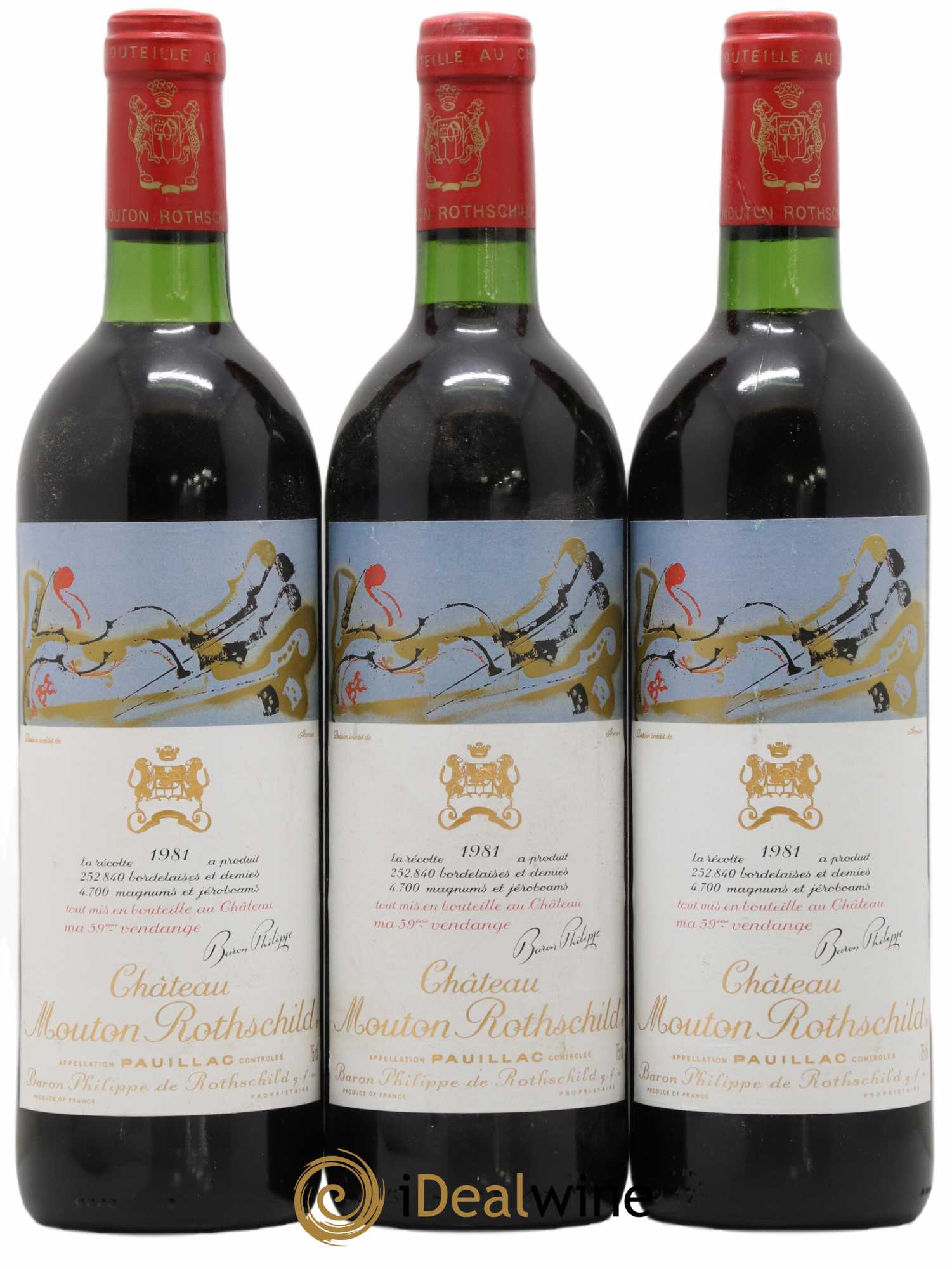 Château Mouton Rothschild 1er Grand Cru Classé 1981 - Lot of 3 bottles - 0