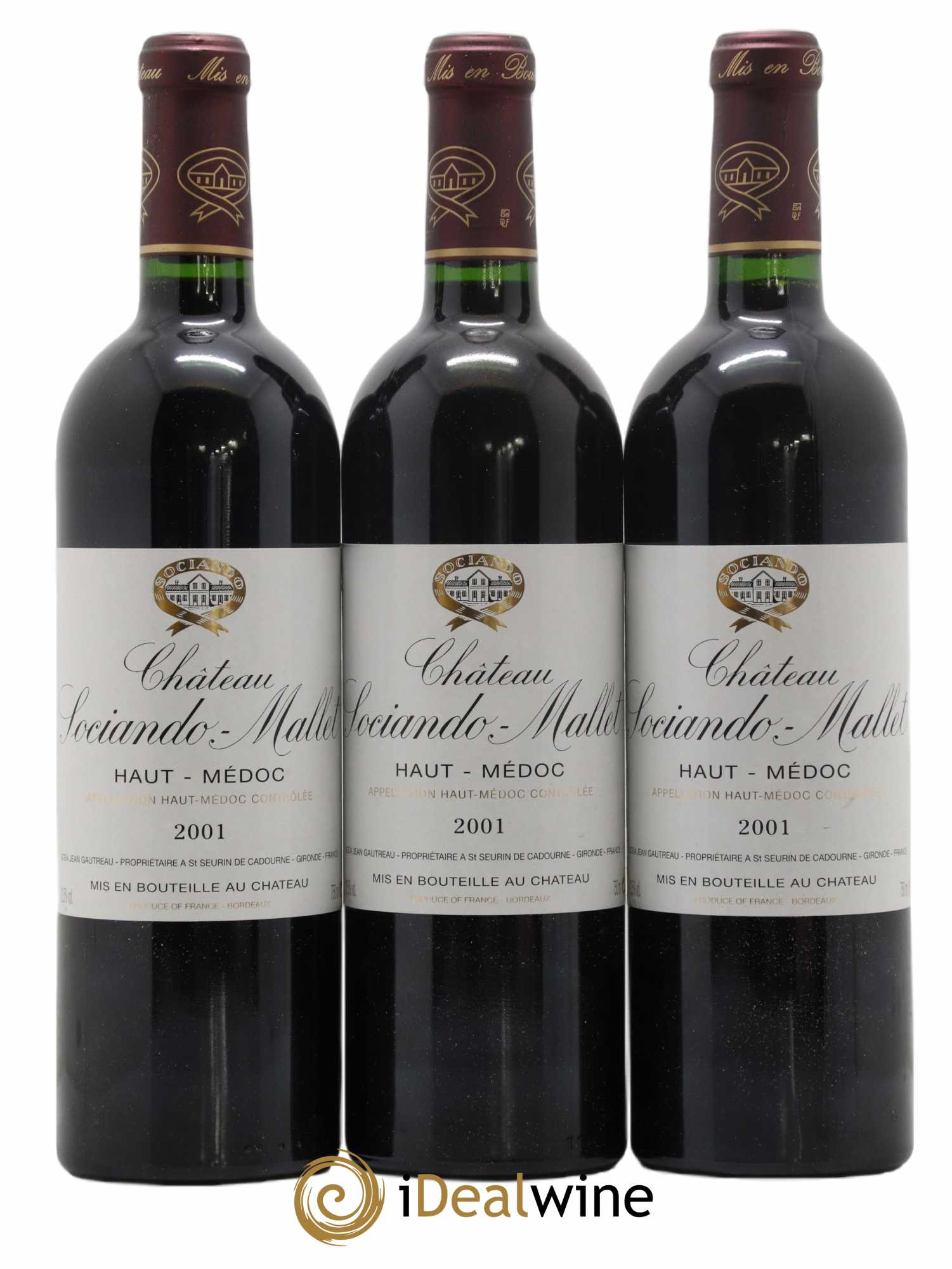 Château Sociando Mallet 2001 - Lot of 3 bottles - 0