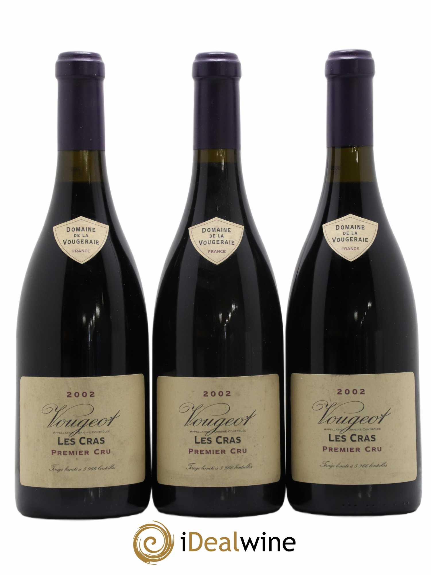 Vougeot 1er Cru Les Cras La Vougeraie 2002 - Lot de 3 bouteilles - 0
