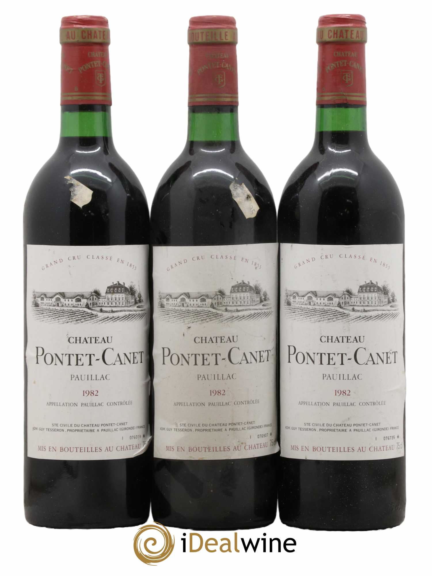 Château Pontet Canet 5ème Grand Cru Classé 1982 - Lot de 3 bouteilles - 0