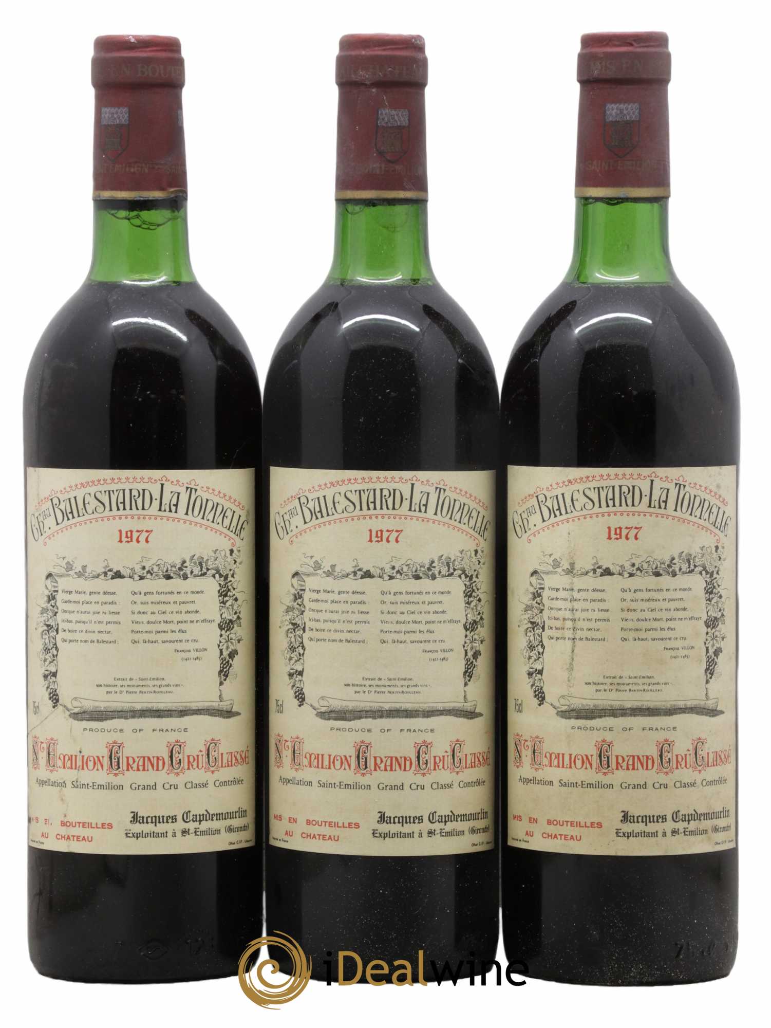 Château Balestard la Tonnelle Grand Cru Classé 1977 - Lot de 3 bouteilles - 0