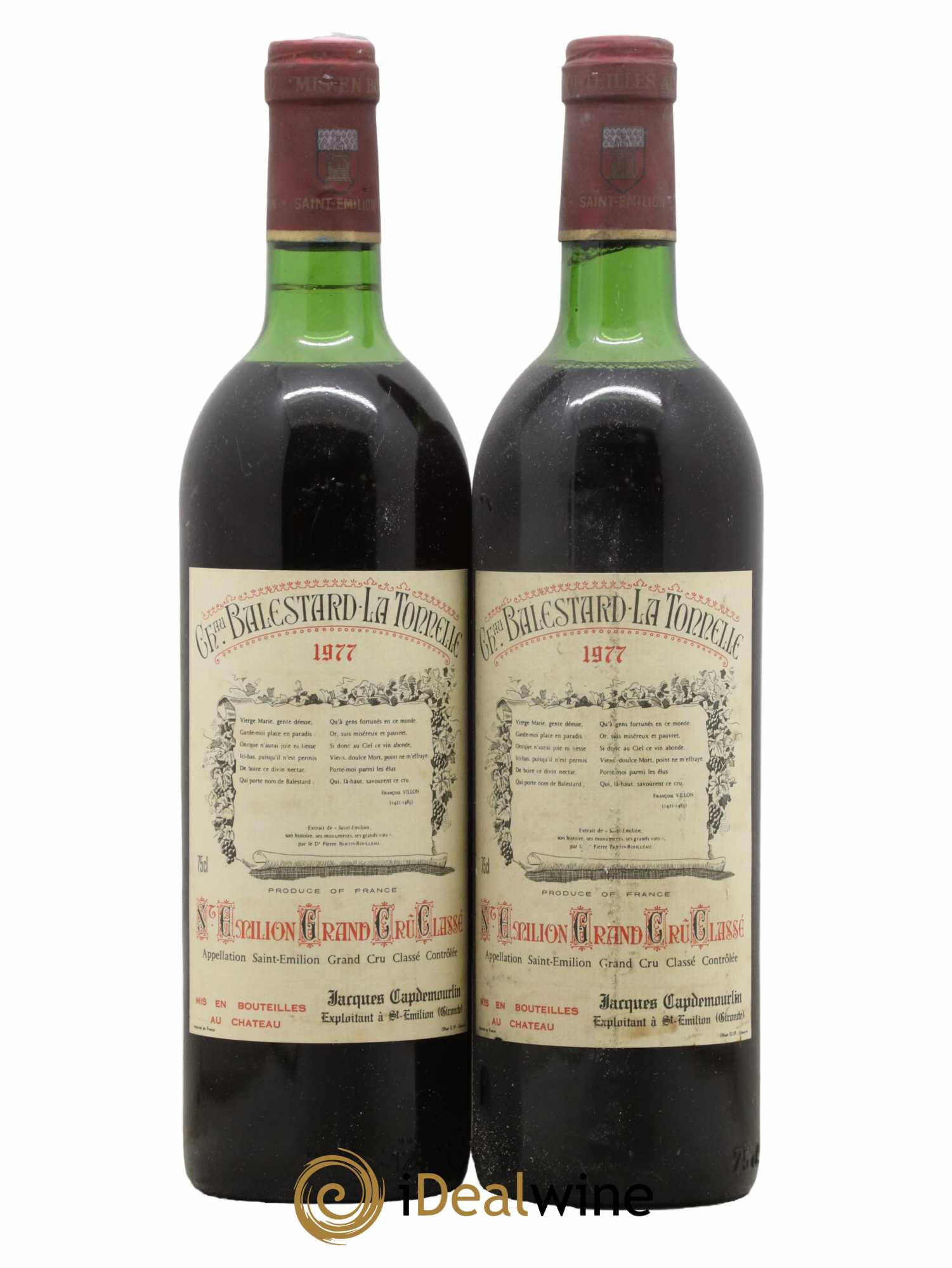 Château Balestard la Tonnelle Grand Cru Classé 1977 - Lot de 2 bouteilles - 0
