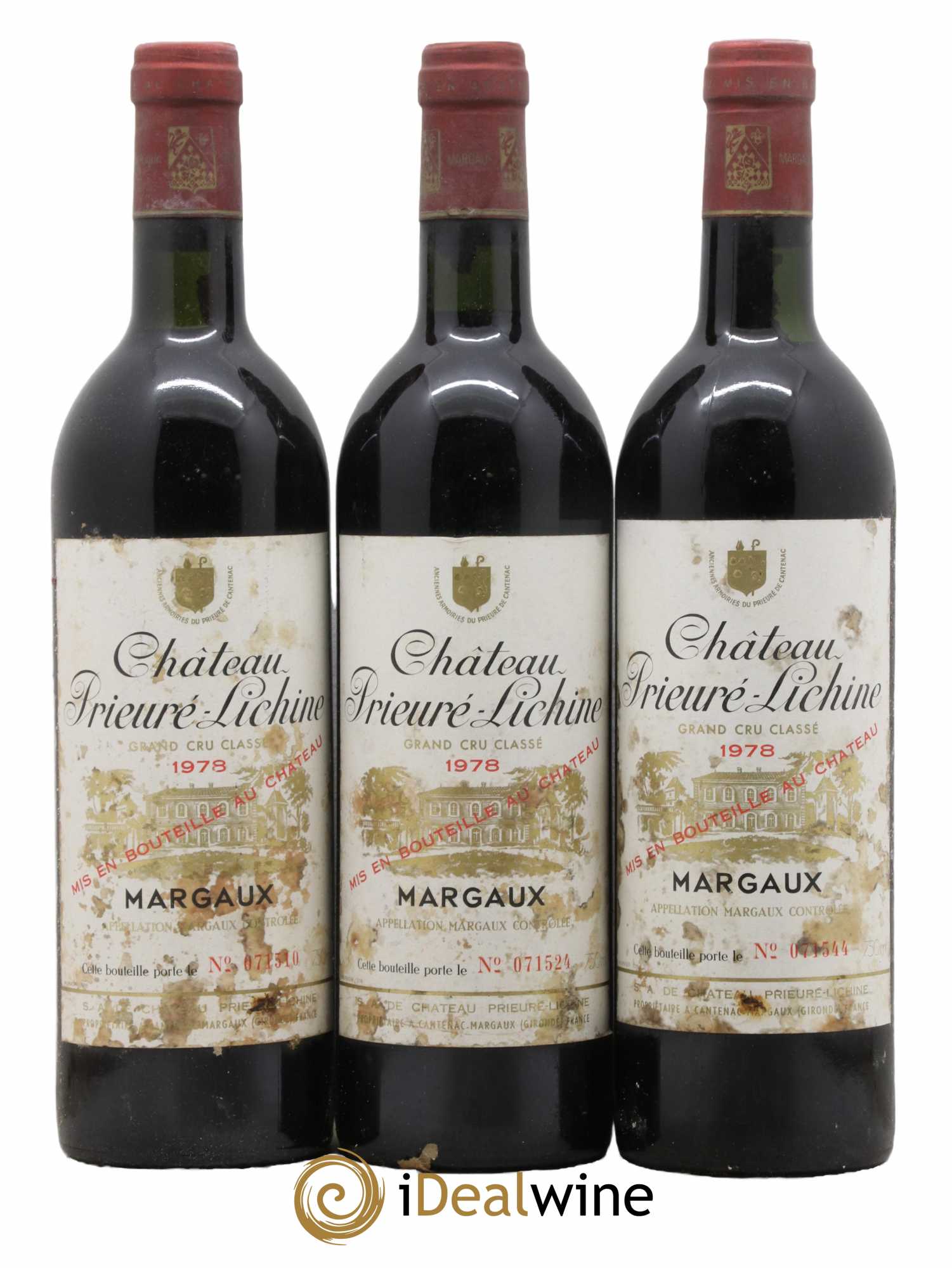 Château Prieuré Lichine 4ème Grand Cru Classé 1978 - Lot de 3 bouteilles - 0