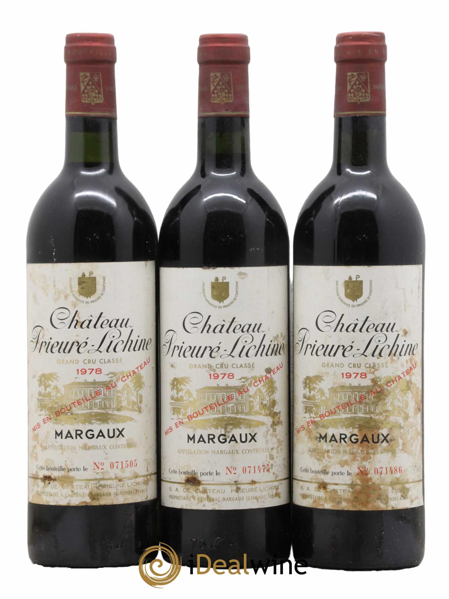 Château Prieuré Lichine 4ème Grand Cru Classé 1978 - Lot de 3 bouteilles - 0