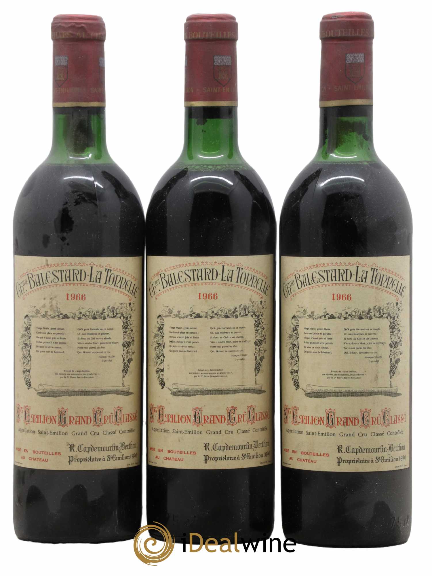 Château Balestard la Tonnelle Grand Cru Classé 1966 - Lot de 3 bouteilles - 0