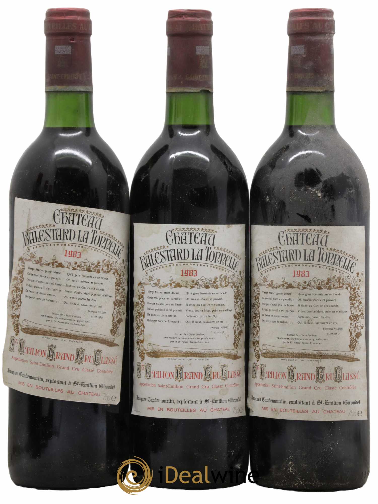 Château Balestard la Tonnelle Grand Cru Classé 1983 - Lot de 3 bouteilles - 0