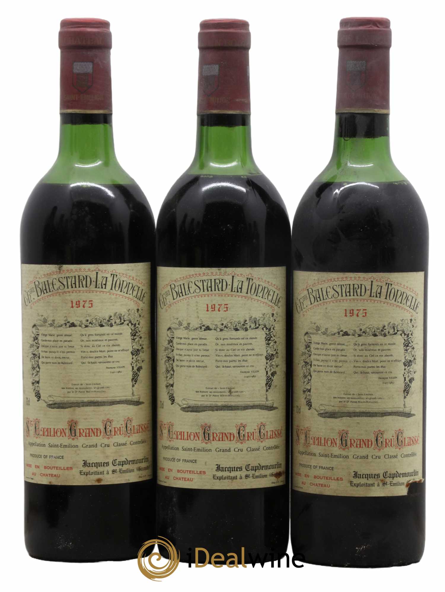 Château Balestard la Tonnelle Grand Cru Classé 1975 - Lot de 3 bouteilles - 0
