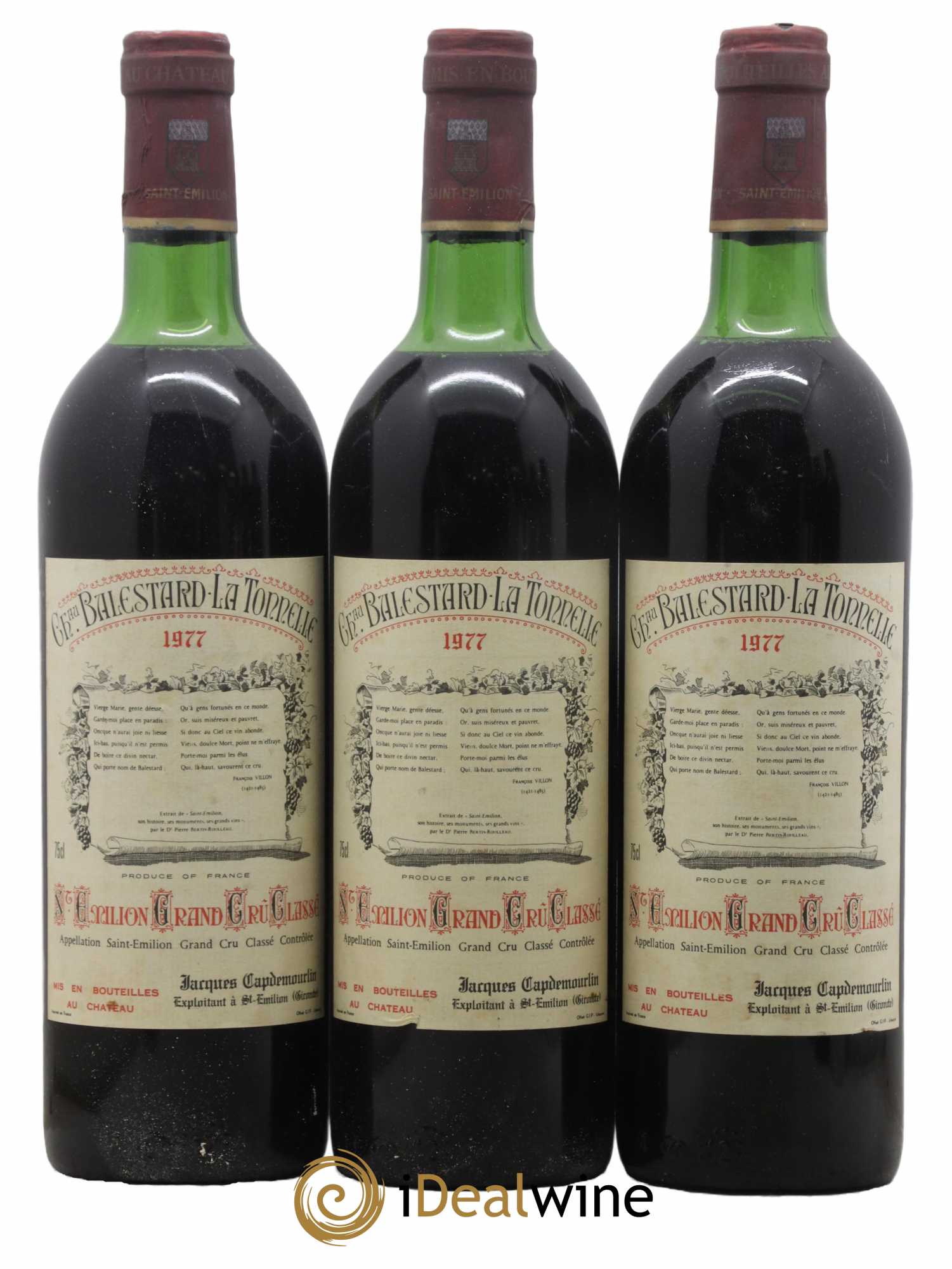 Château Balestard la Tonnelle Grand Cru Classé 1977 - Lot de 3 bouteilles - 0