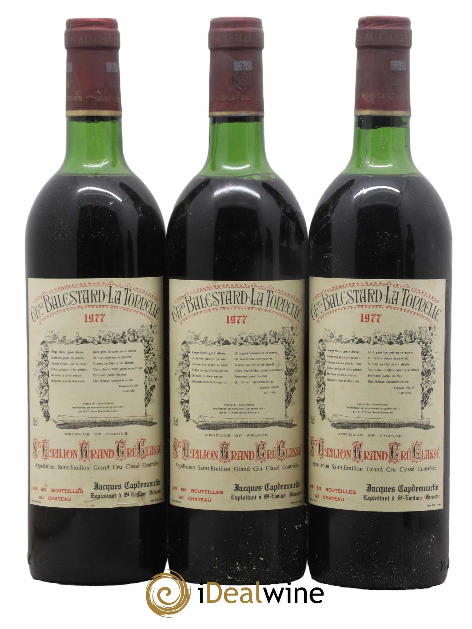 Château Balestard la Tonnelle Grand Cru Classé 1977 - Lot de 3 bouteilles - 0