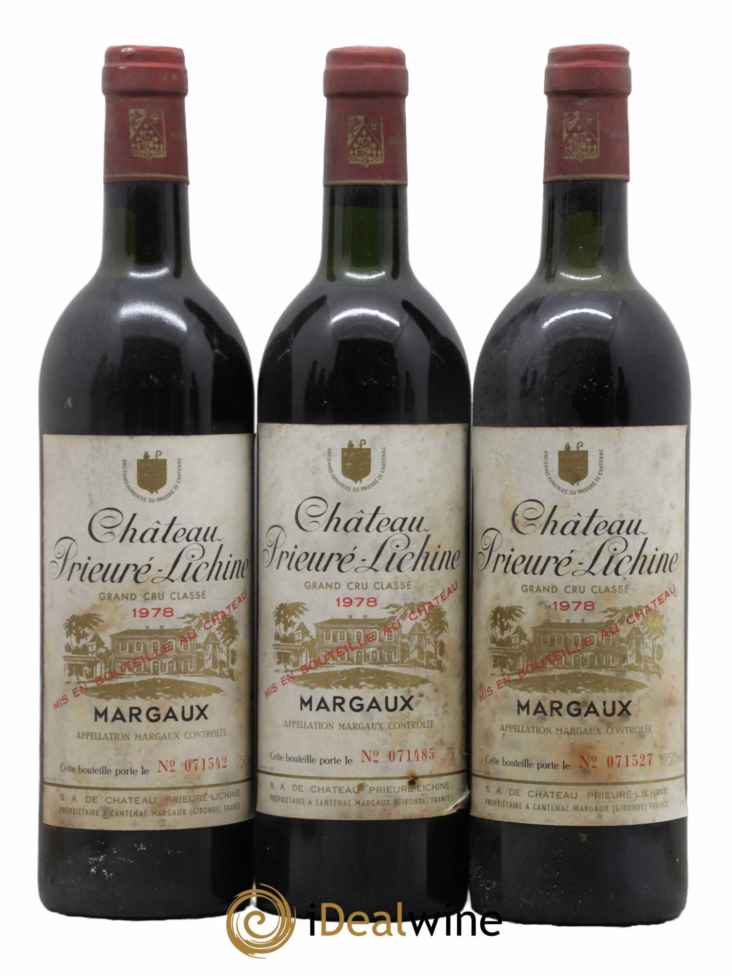Château Prieuré Lichine 4ème Grand Cru Classé 1978 - Lot de 3 bouteilles - 0