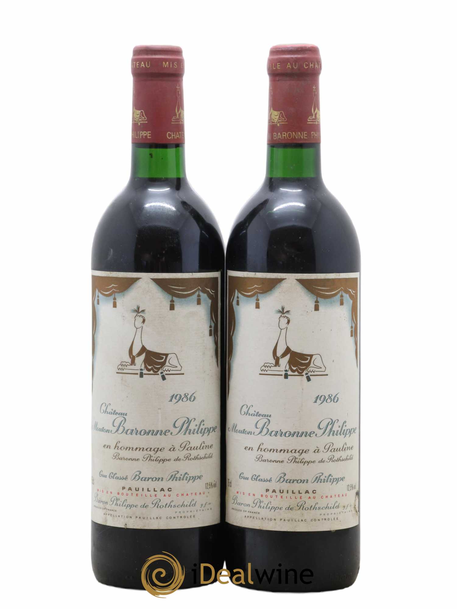 Château d' Armailhac - Mouton Baron(ne) Philippe 5ème Grand Cru Classé 1986 - Lot de 2 bouteilles - 0