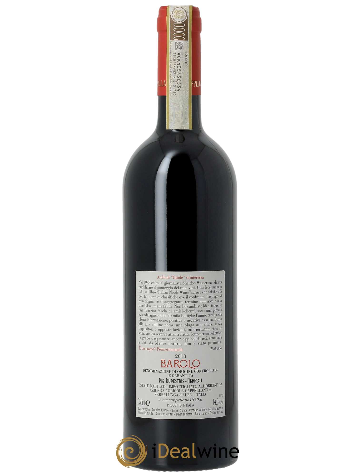 Barolo DOCG Pie Rupestris Cappellano 2018 - Lot de 1 bouteille - 1