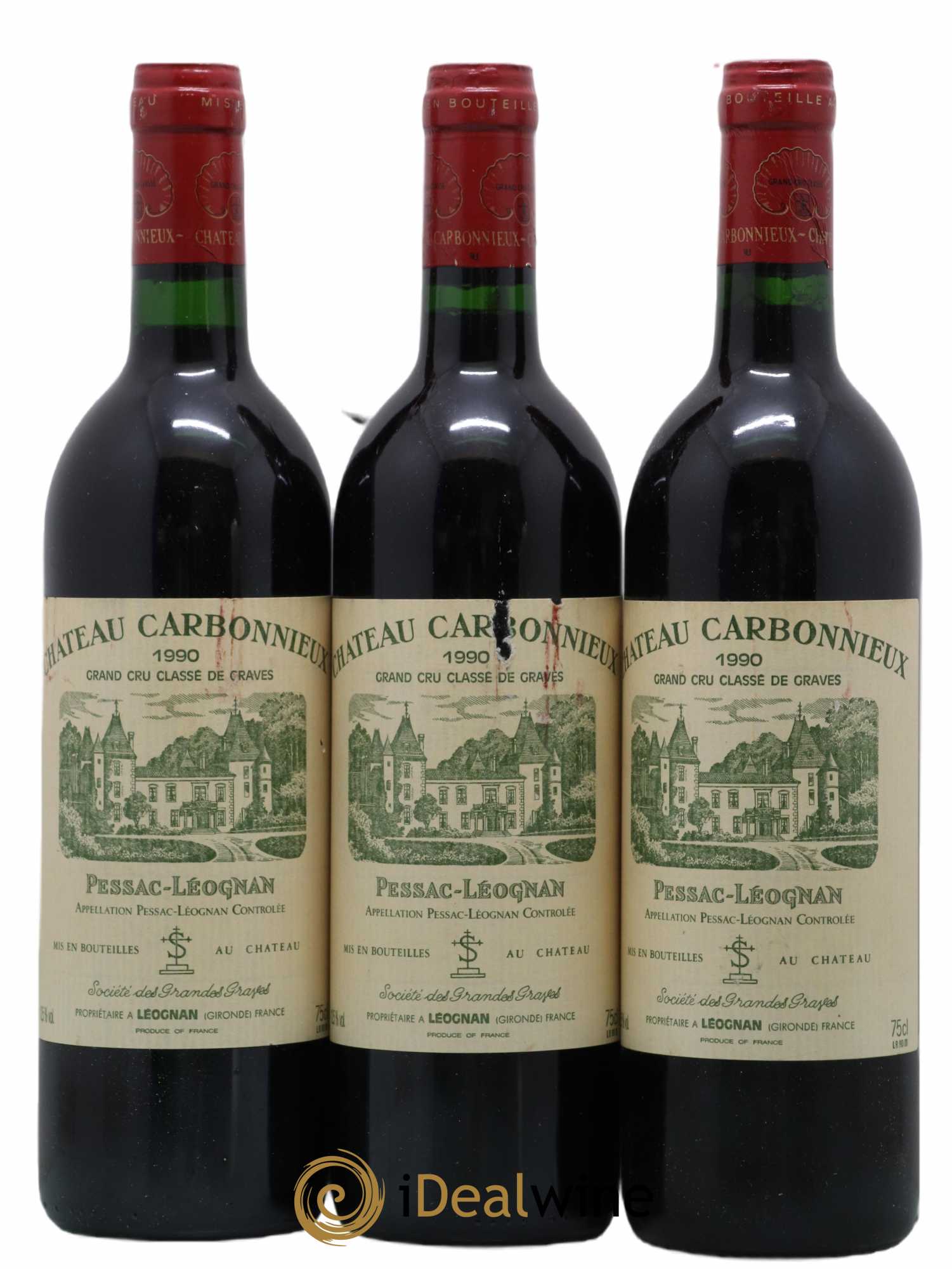 Château Carbonnieux Cru Classé de Graves 1990 - Lot de 3 bouteilles - 0