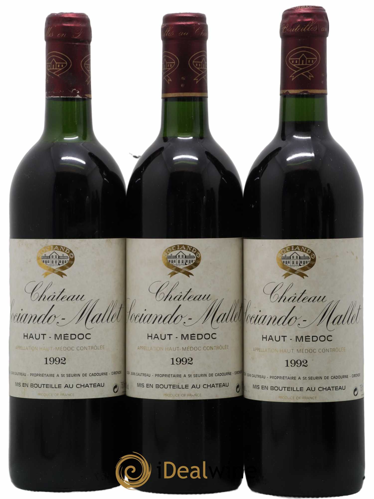 Château Sociando Mallet 1992 - Lot de 3 bouteilles - 0