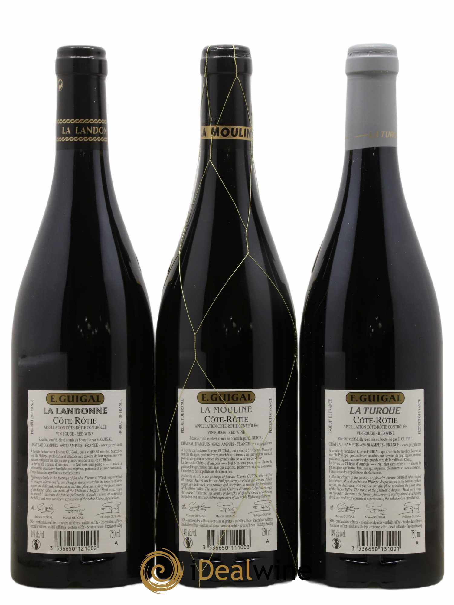 Côte-Rôtie Guigal Trilogie La Turque - La Landonne - La Mouline 2015 - Lot of 3 bottles - 1