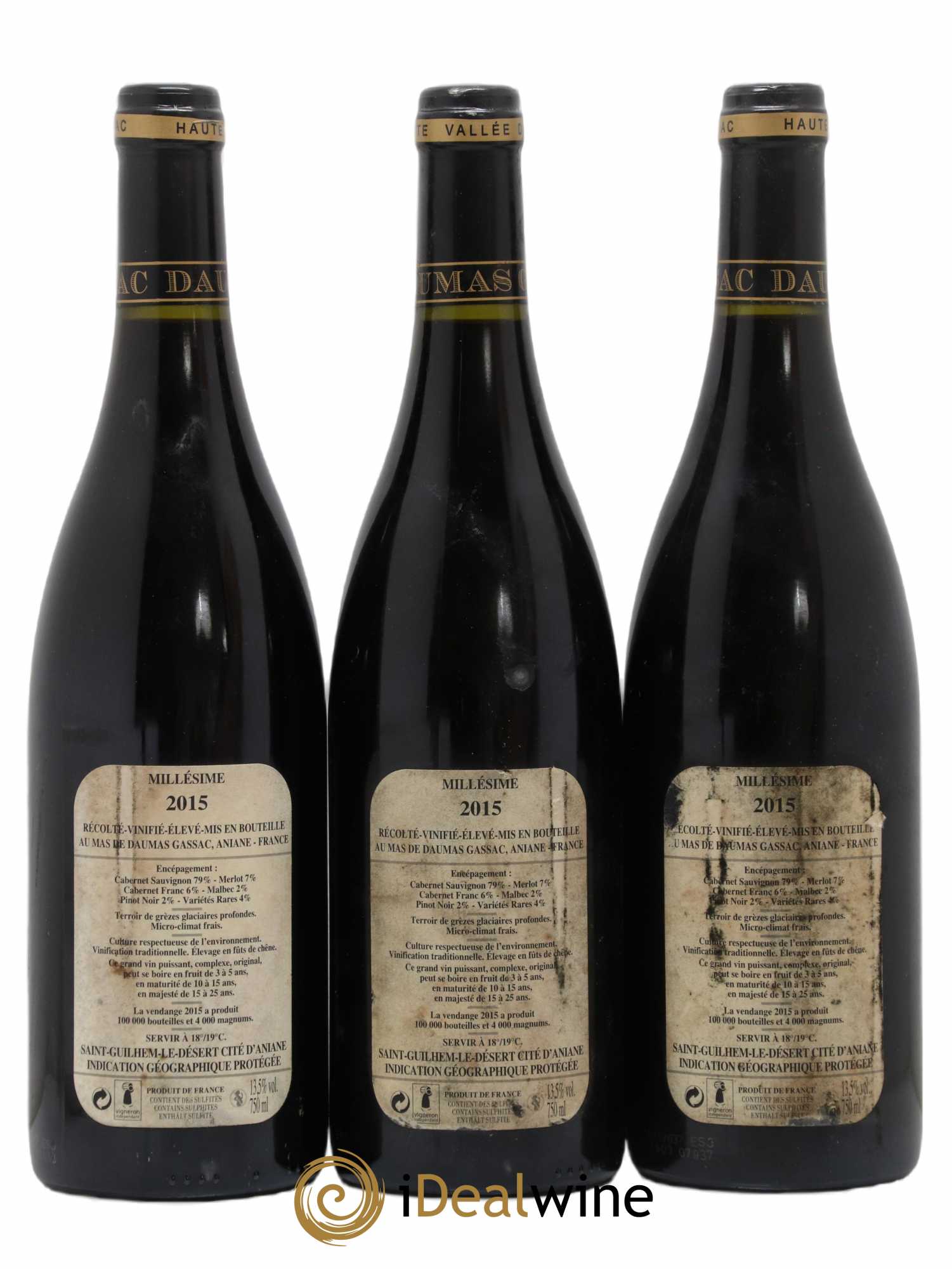 Saint-Guilhem-le-Désert - Cité d'Aniane Mas Daumas Gassac Famille Guibert de La Vaissière 2015 - Lot de 3 bouteilles - 1