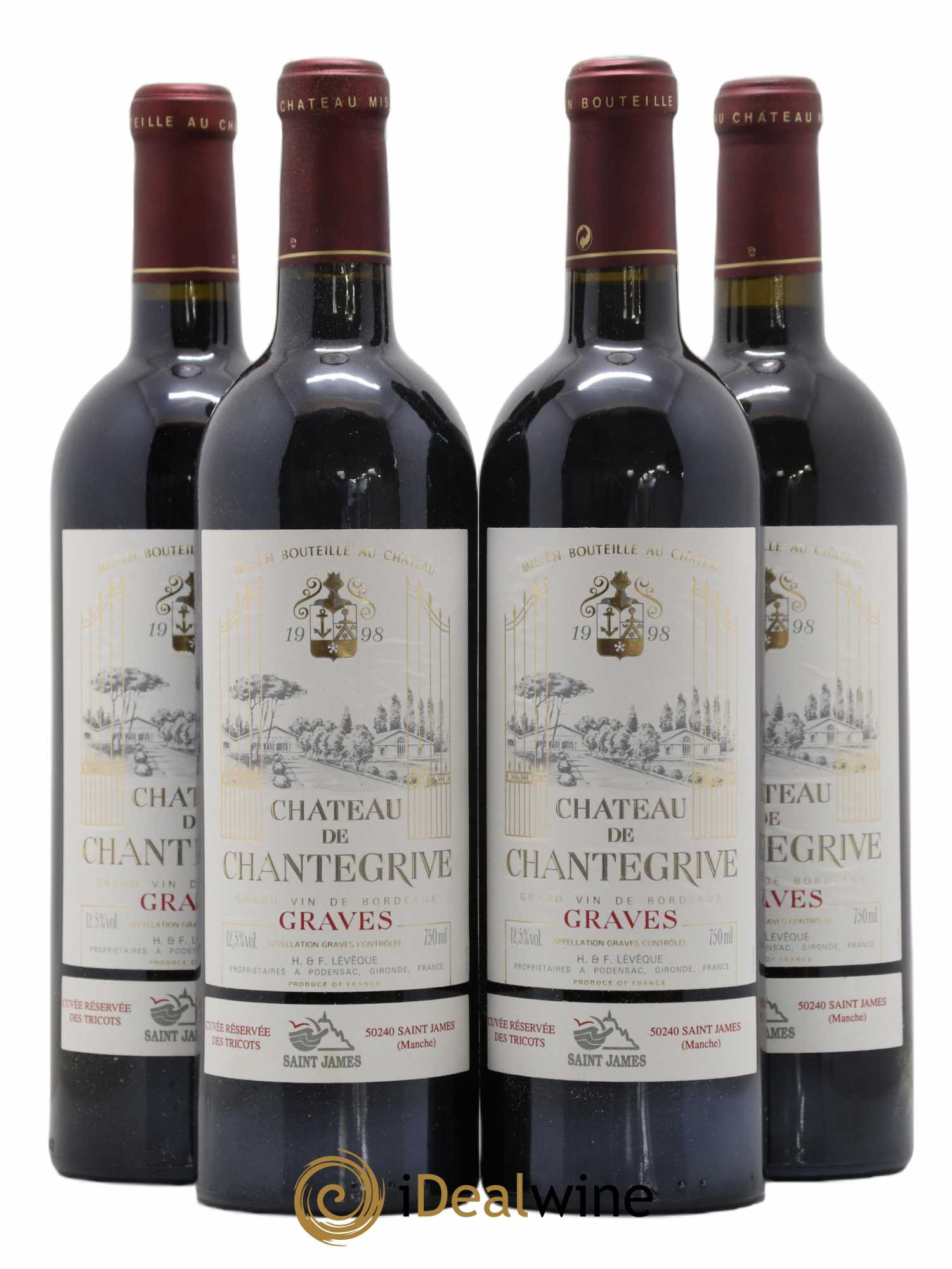 Château de Chantegrive Cuvée Réservée des Tricots Saint James 1998 - Lot de 4 bouteilles - 0