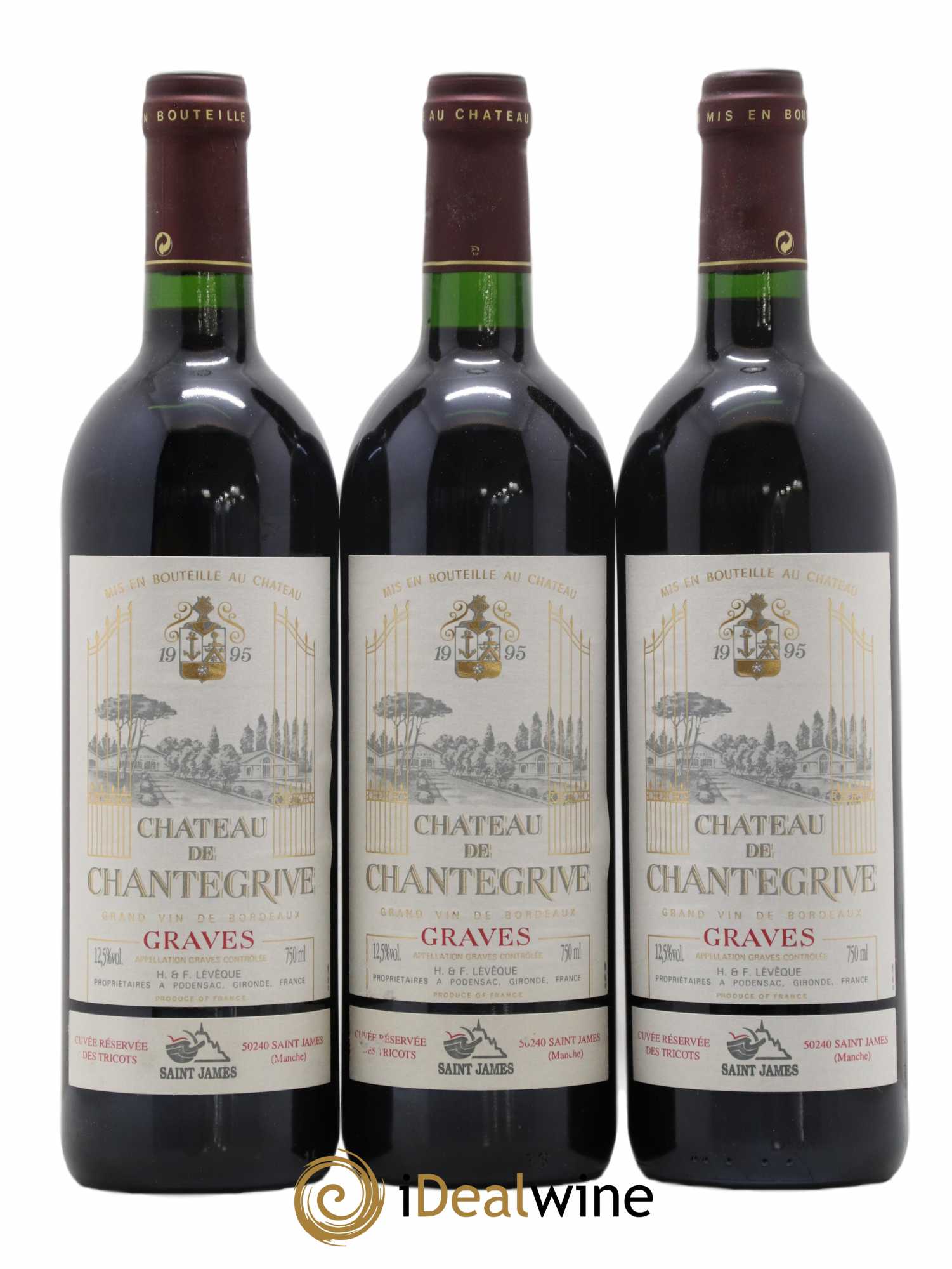Château de Chantegrive Cuvée Réservée des Tricots Saint James 1995 - Lot de 6 bouteilles - 1