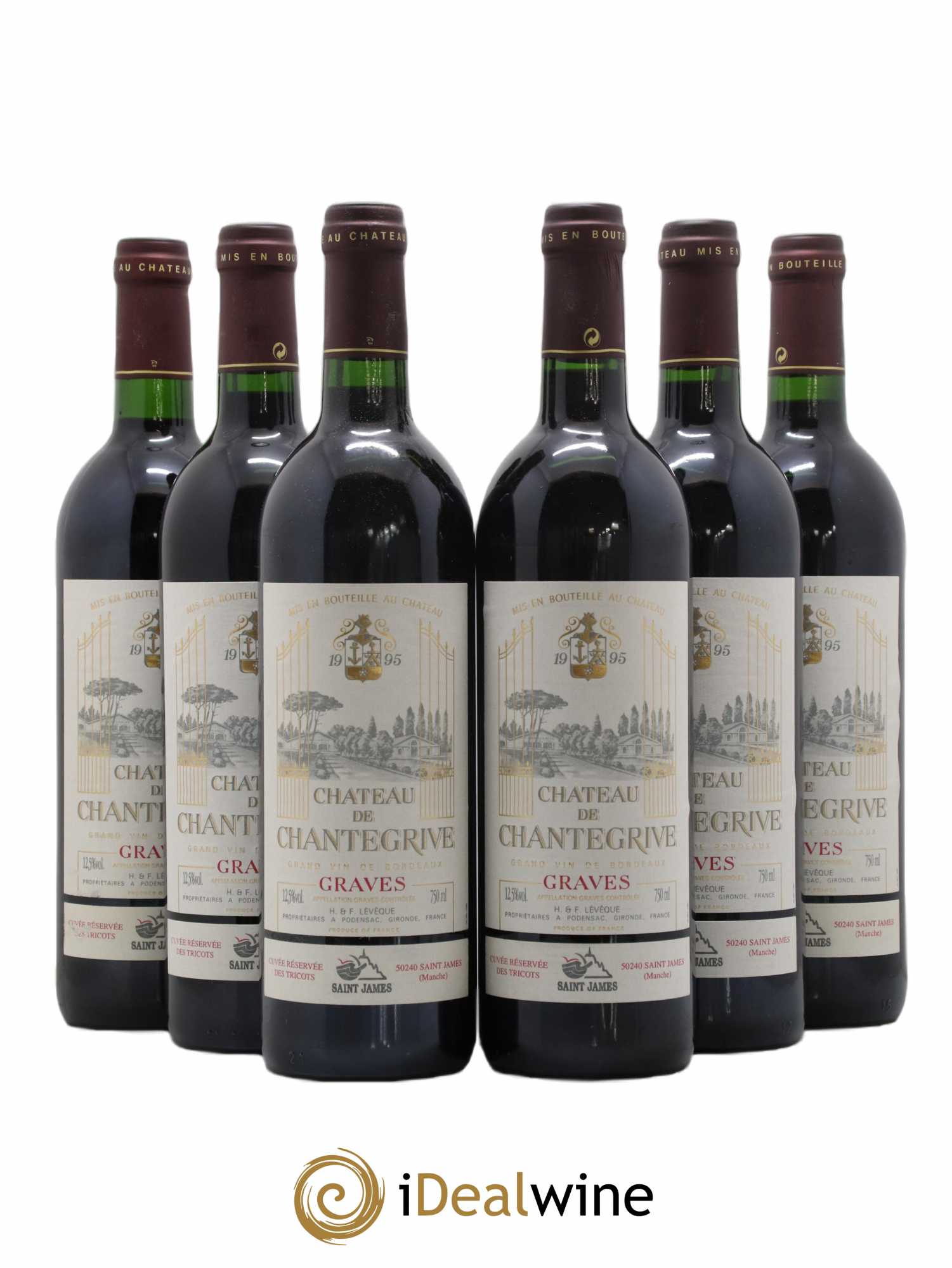 Château de Chantegrive Cuvée Réservée des Tricots Saint James 1995 - Lot de 6 bouteilles - 0