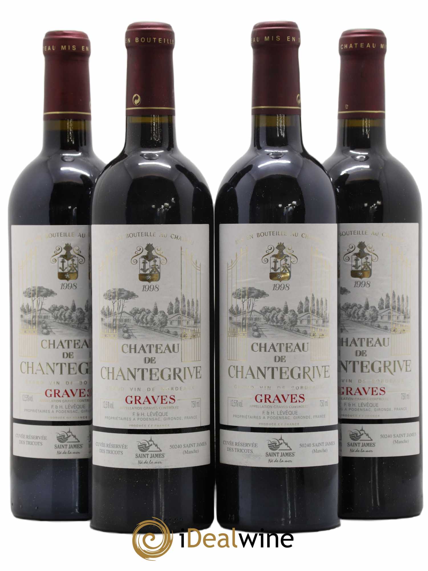 Château de Chantegrive Cuvée Réservée des Tricots Saint James 1998 - Lot de 4 bouteilles - 0