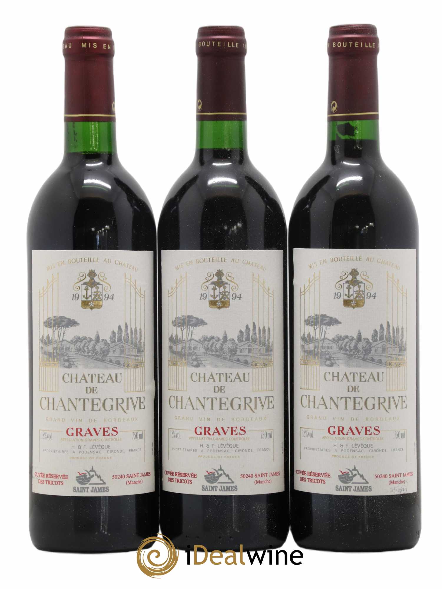 Château de Chantegrive Cuvée Réservée des Tricots Saint James 1994 - Lot de 6 bouteilles - 1