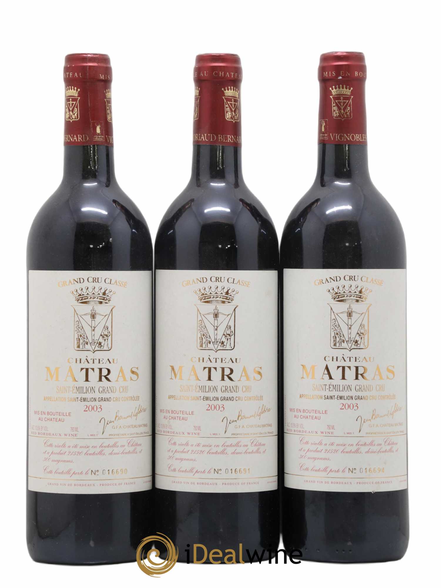 Château Matras 2003 - Lot de 3 bouteilles - 0